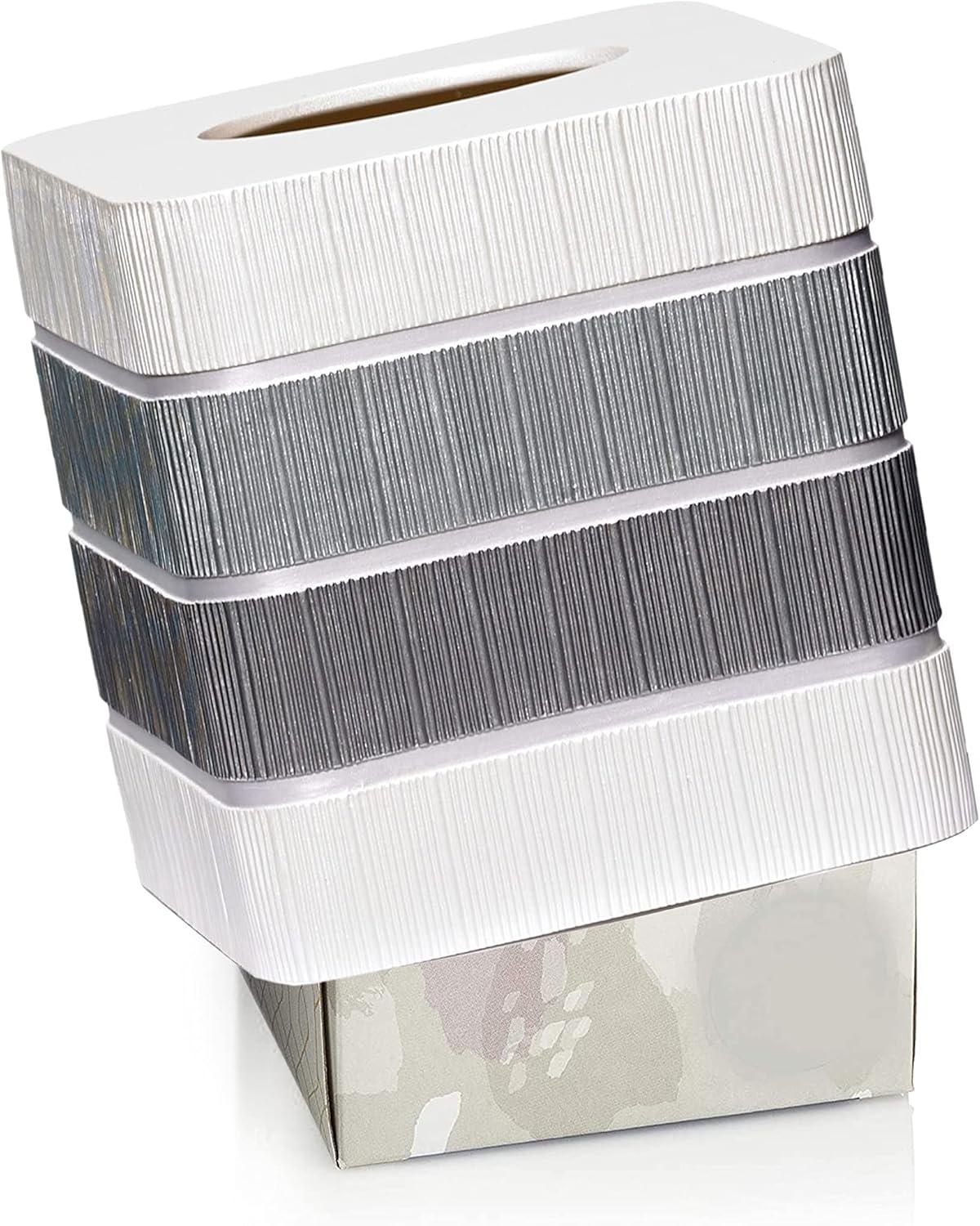 Modern Gray and White Ribbed Ceramic Tissue Box