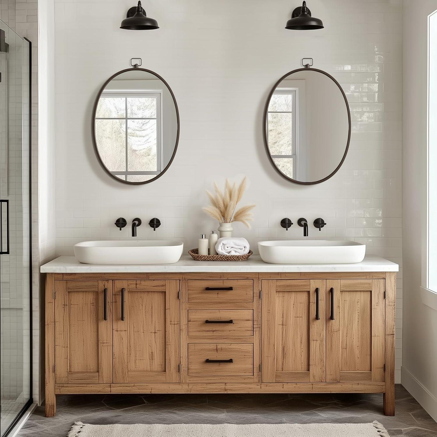 Barnyard Designs Round Metal Framed Wall Mirror for Bathroom Vanity, Bedroom, Circle Desk Mirror (24", Iron Metal Grey)