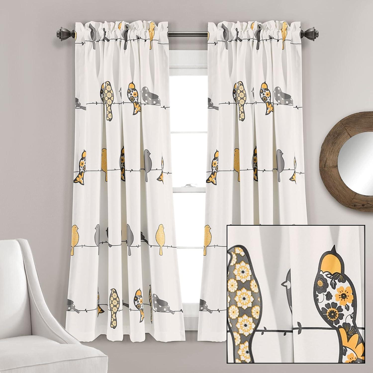2pk 52"x63" Light Filtering Rowley Birds Curtain Panel Yellow - Lush Décor