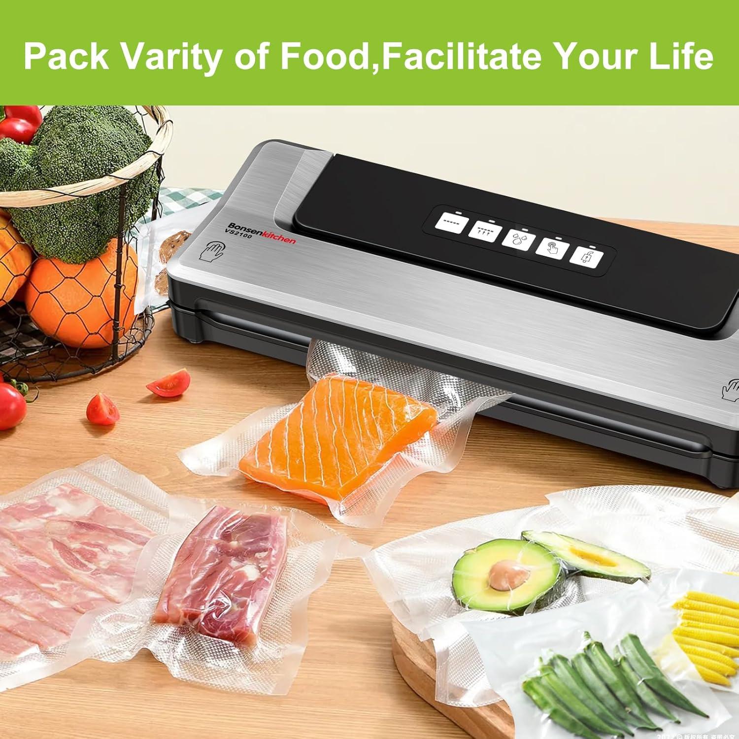 Bonsenkitchen Vacuum Sealer Bags, 11 in x 50 ft Rolls 2 Pack, BPA Free, Commercial Grade Textured Food Roll Bags, Customized Size, Sous Vide Cooking