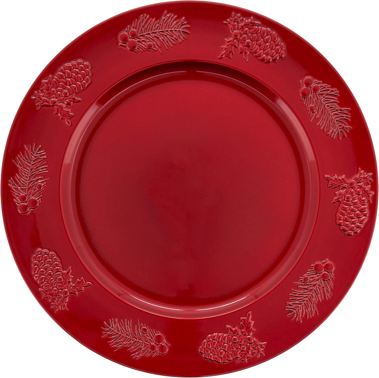 Red Plastic Holly Berry Design Christmas Charger Plates (Set of 4)