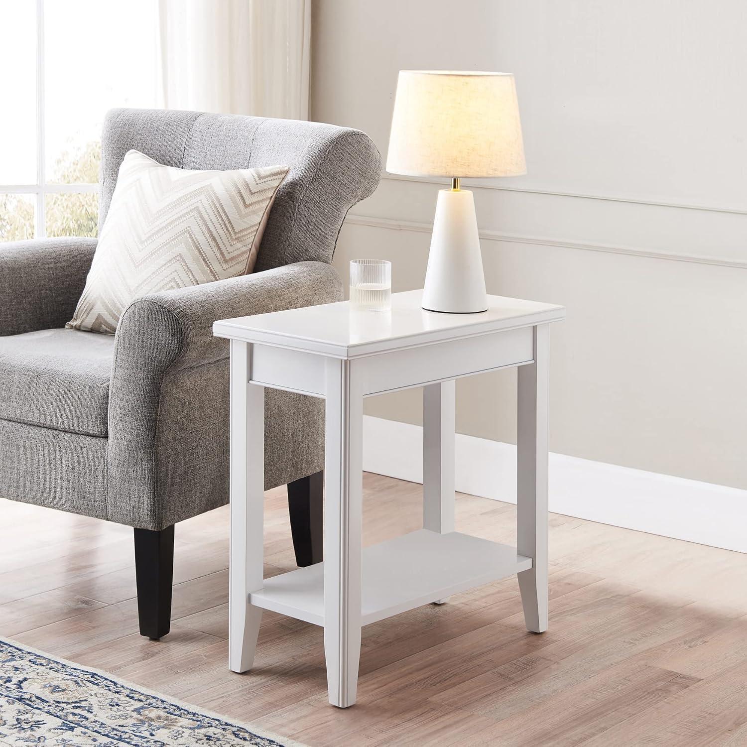 Laurent White Solid Wood Narrow End Table with Shelf