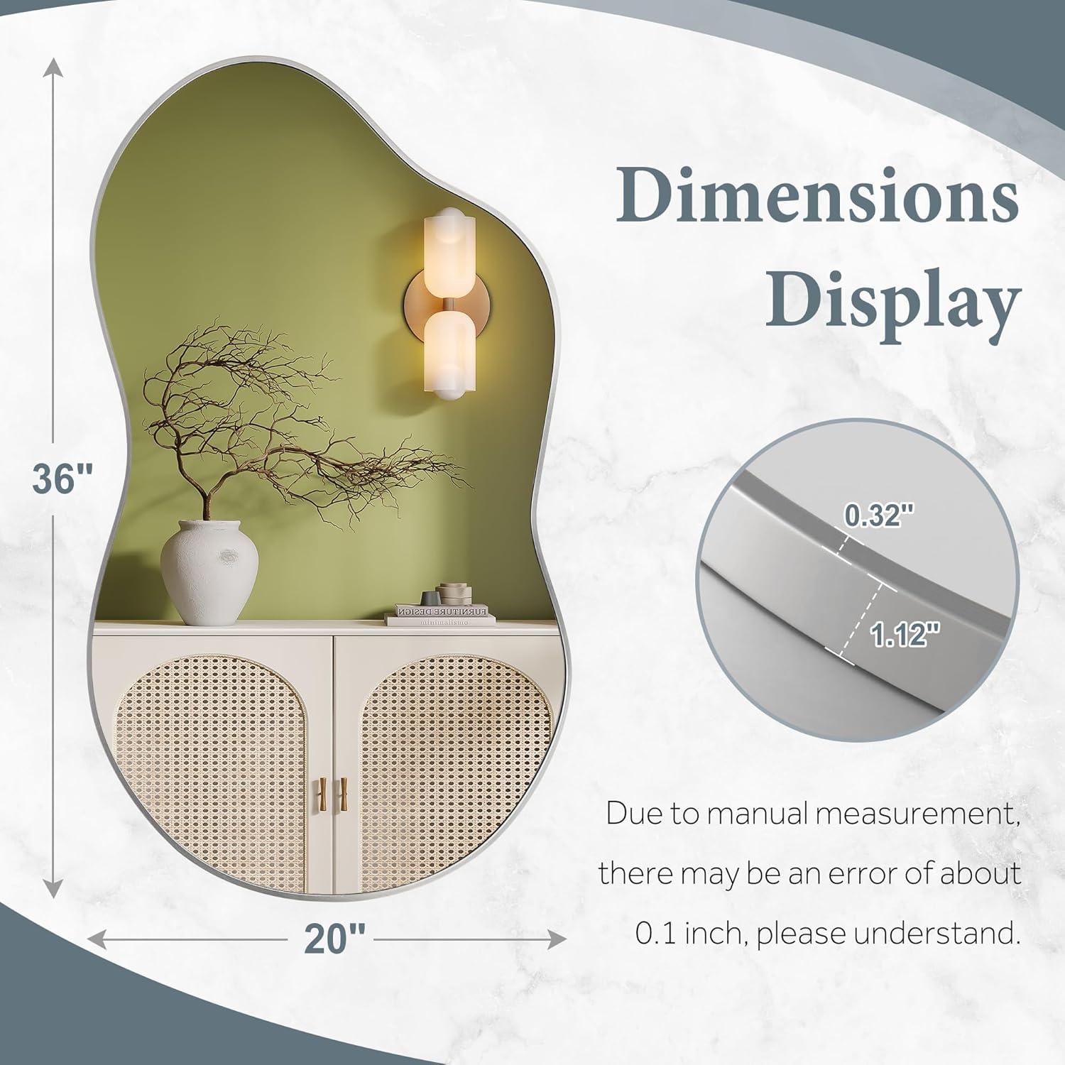 36 in. W. x 20 in. H Irregular Silver Aluminum Alloy Framed Wall Mirror Asymmetrical Wall Mirror