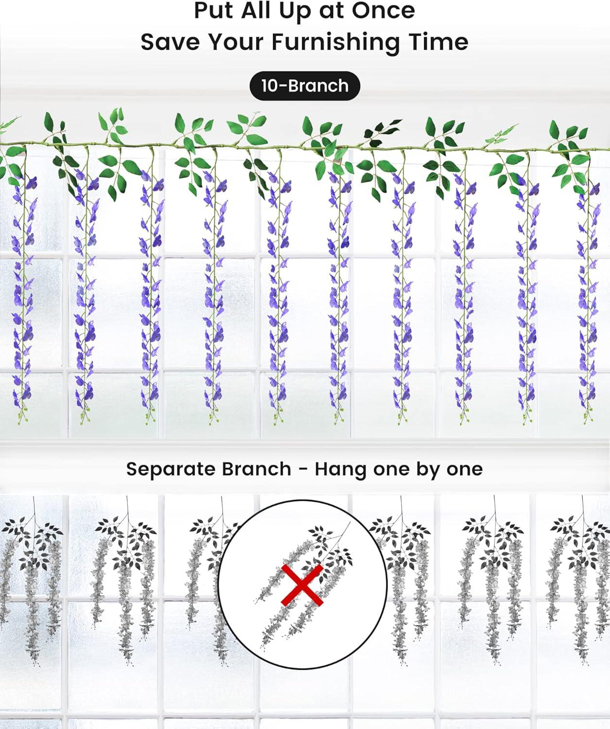 JACKYLED 40 Branches Wisteria Hanging Flowers 6 Feet Artificial White Vine Silk Wisteria Flowers Garland for Wedding Arch Party Garden Home Decor (4 Packs)