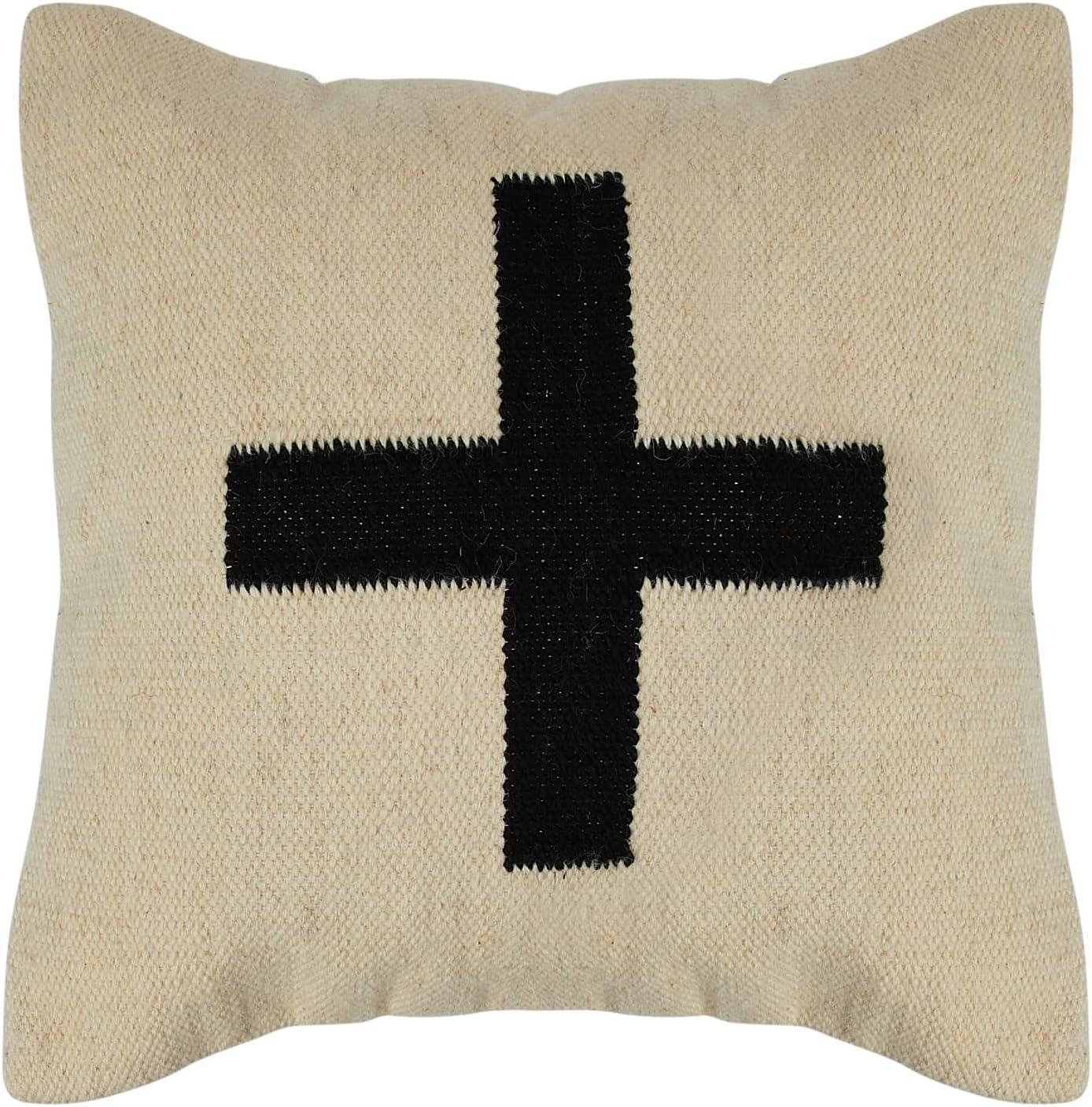 20'' Square Natural and Black Cotton Wool Throw Pillow