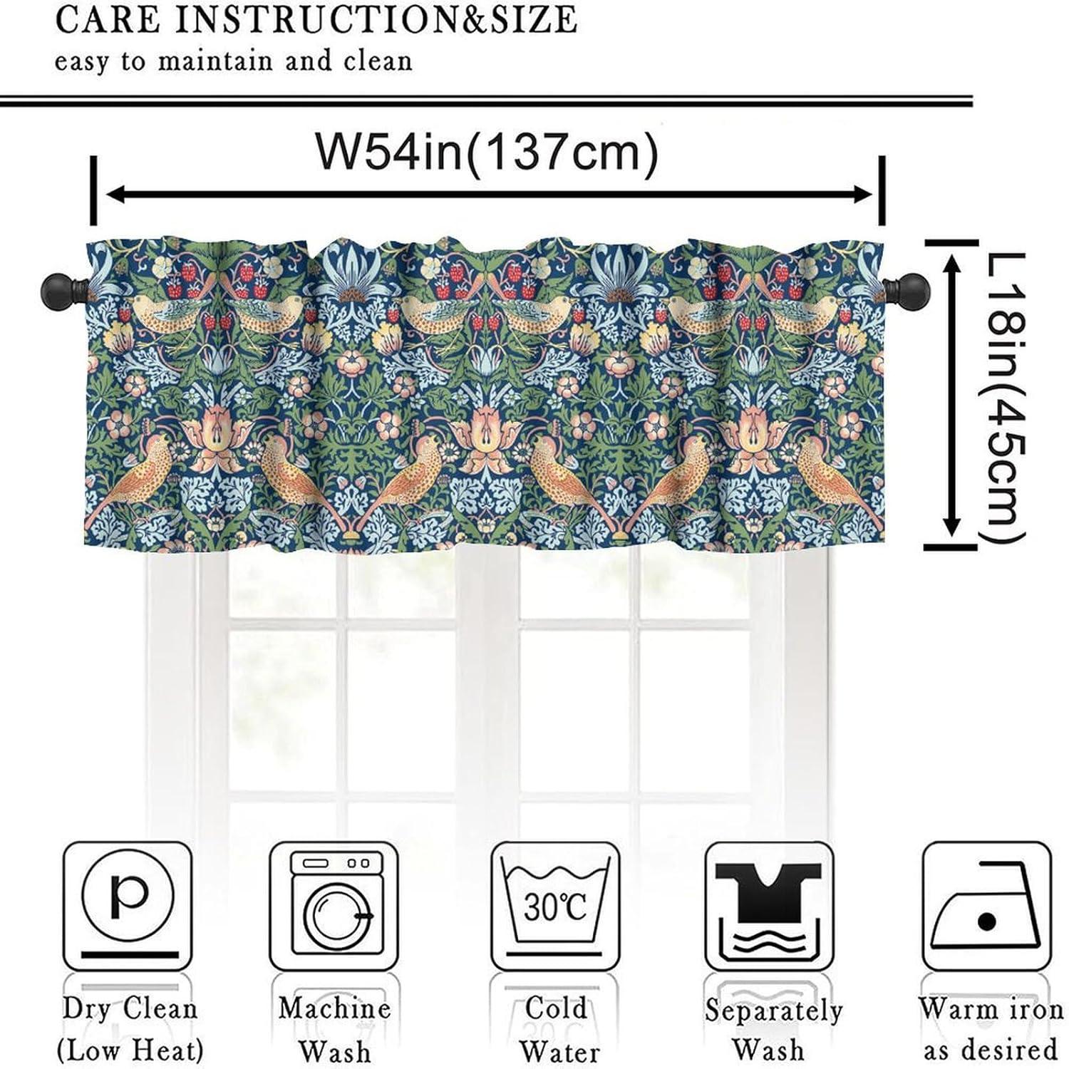 Vintage Botanical Printed Green and Blue Kitchen Valance