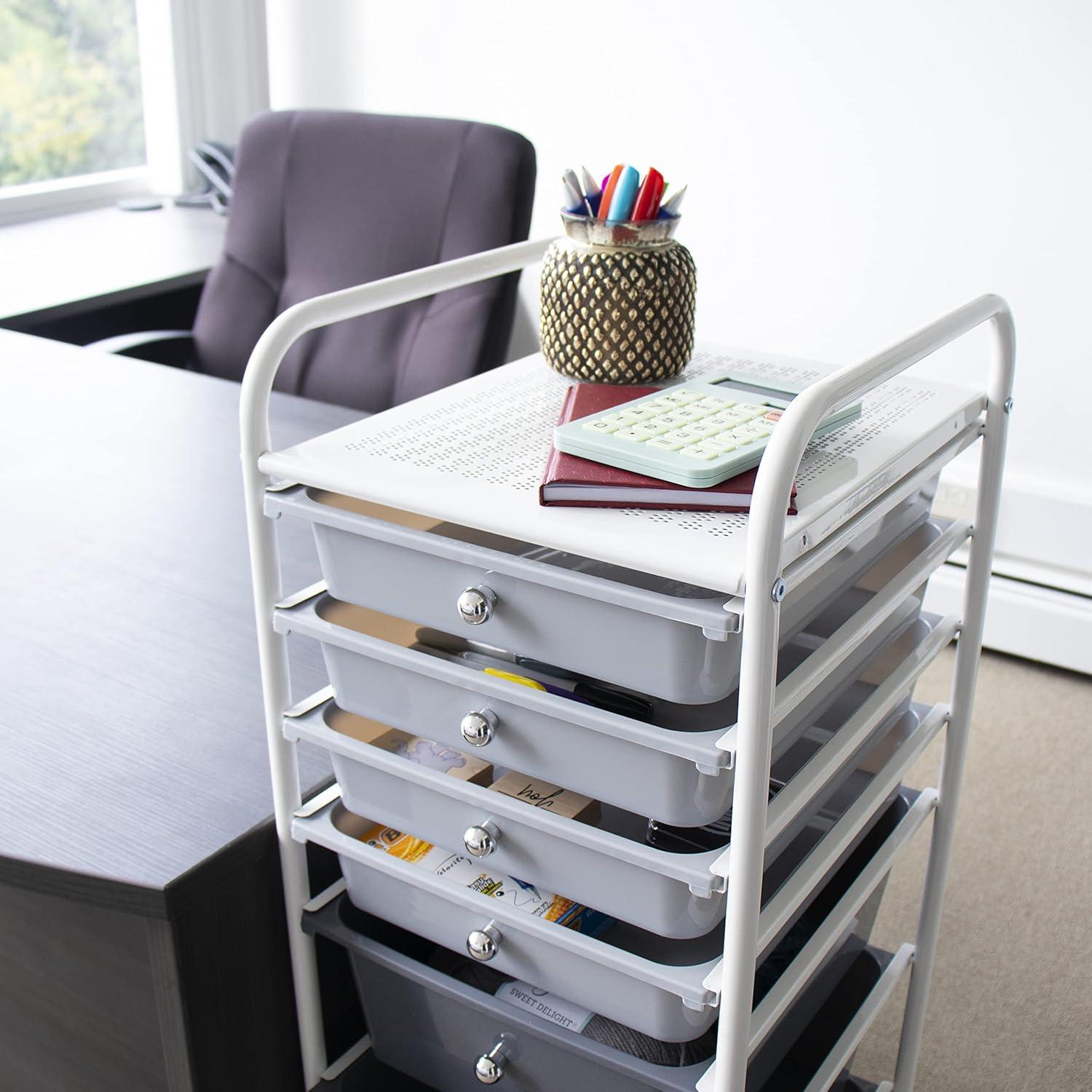 White and Gray Metal 8-Drawer Rolling Storage Cart