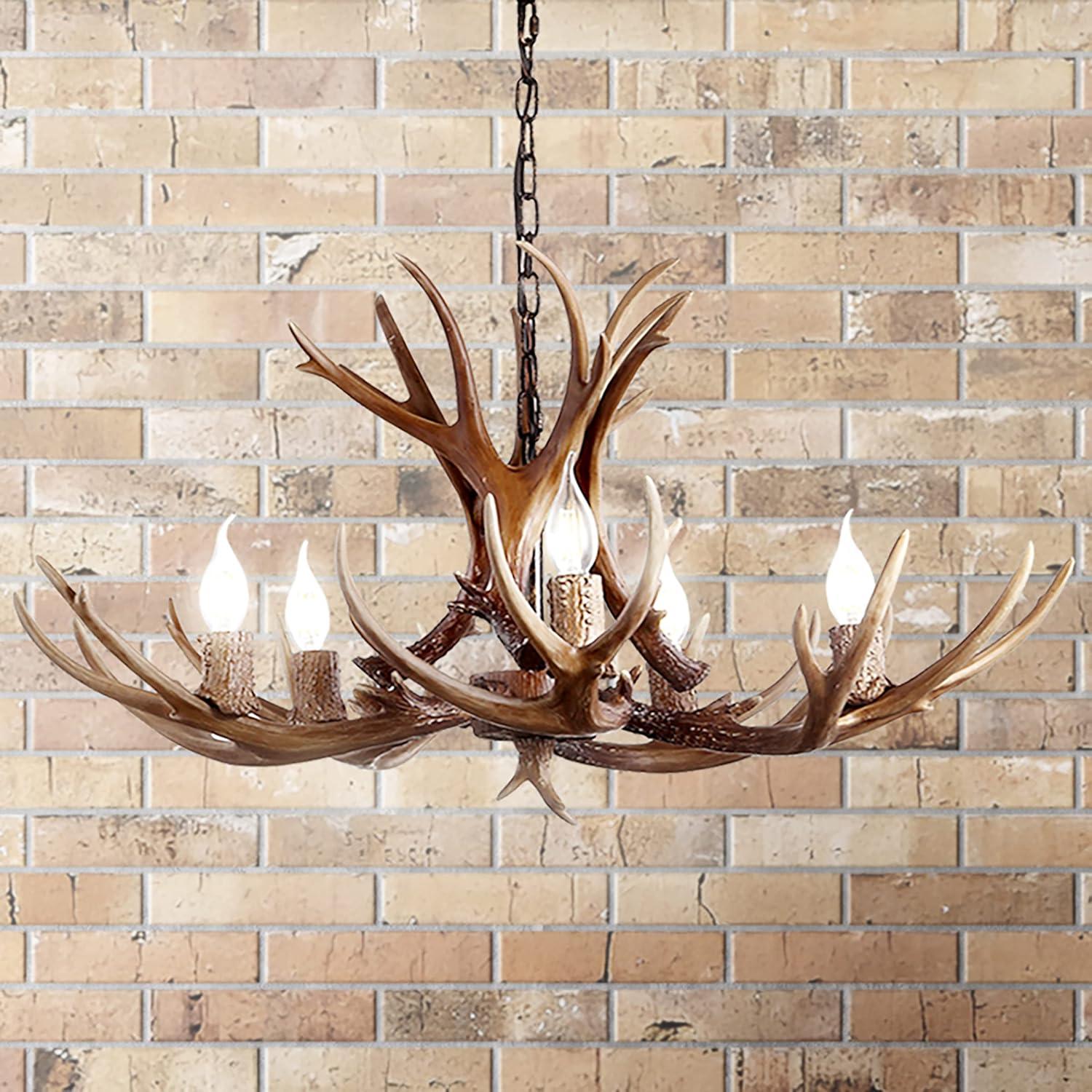 Eldora 30" Adjustable Resin Antler 5-Light LED Chandelier, Brown