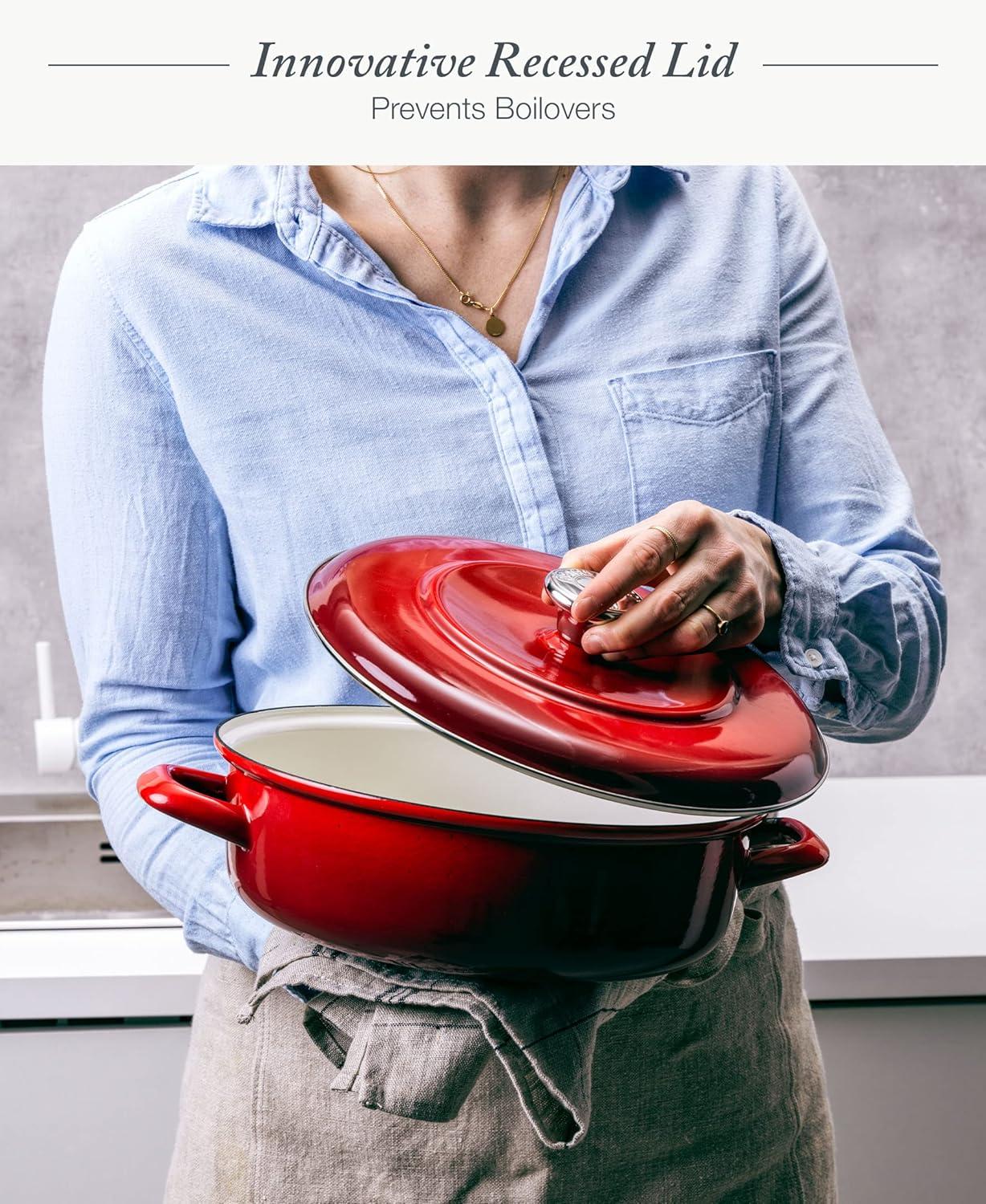 Merten and Storck German Enameled Iron, Round Dutch Oven Pot with Lid