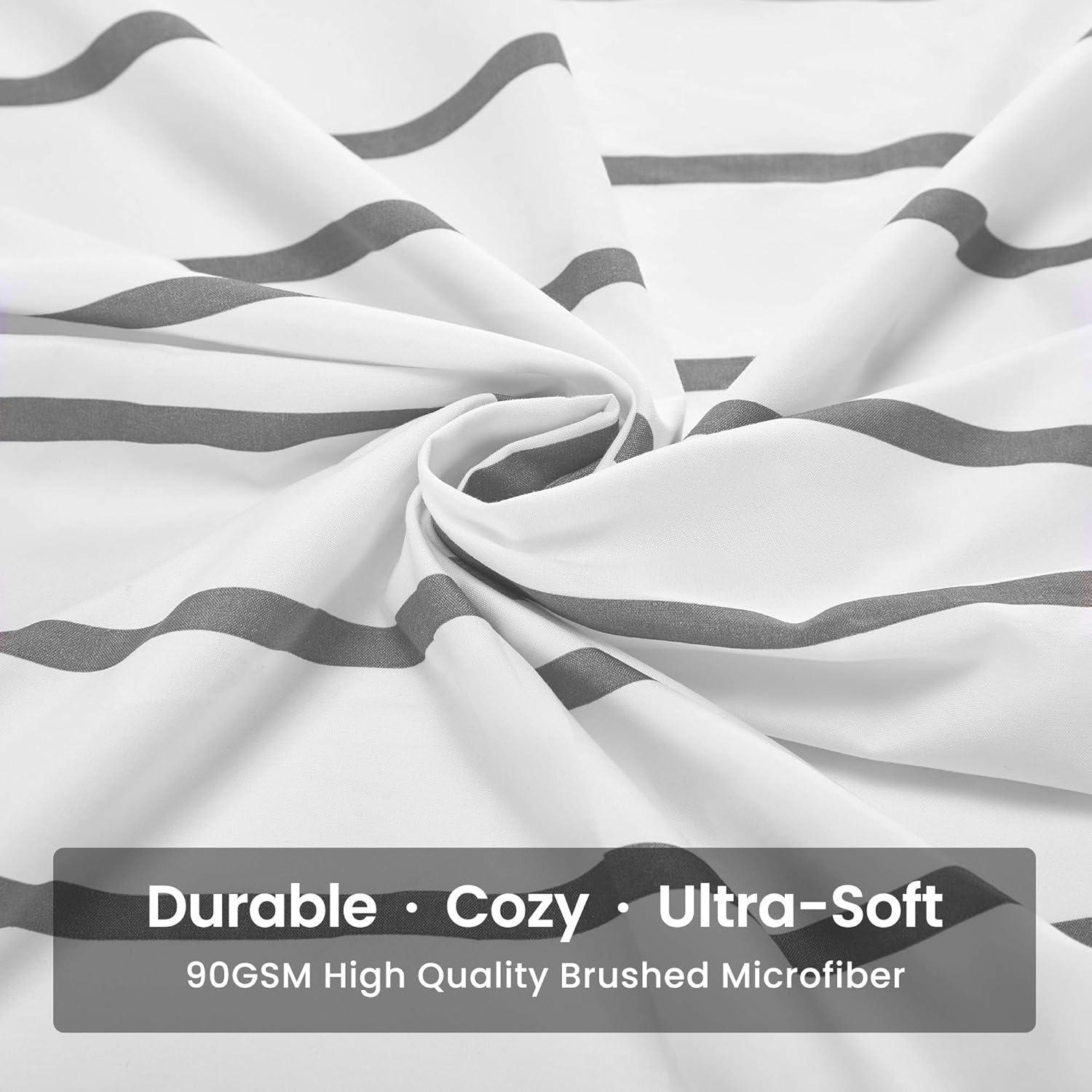 SLEEP ZONE Striped Sheet Set Queen Size 4 Piece - Double Brushed Microfiber Super Soft Breathable Bedding Sheet Deep Pocket 16" (Grey Stripe Printed on White)