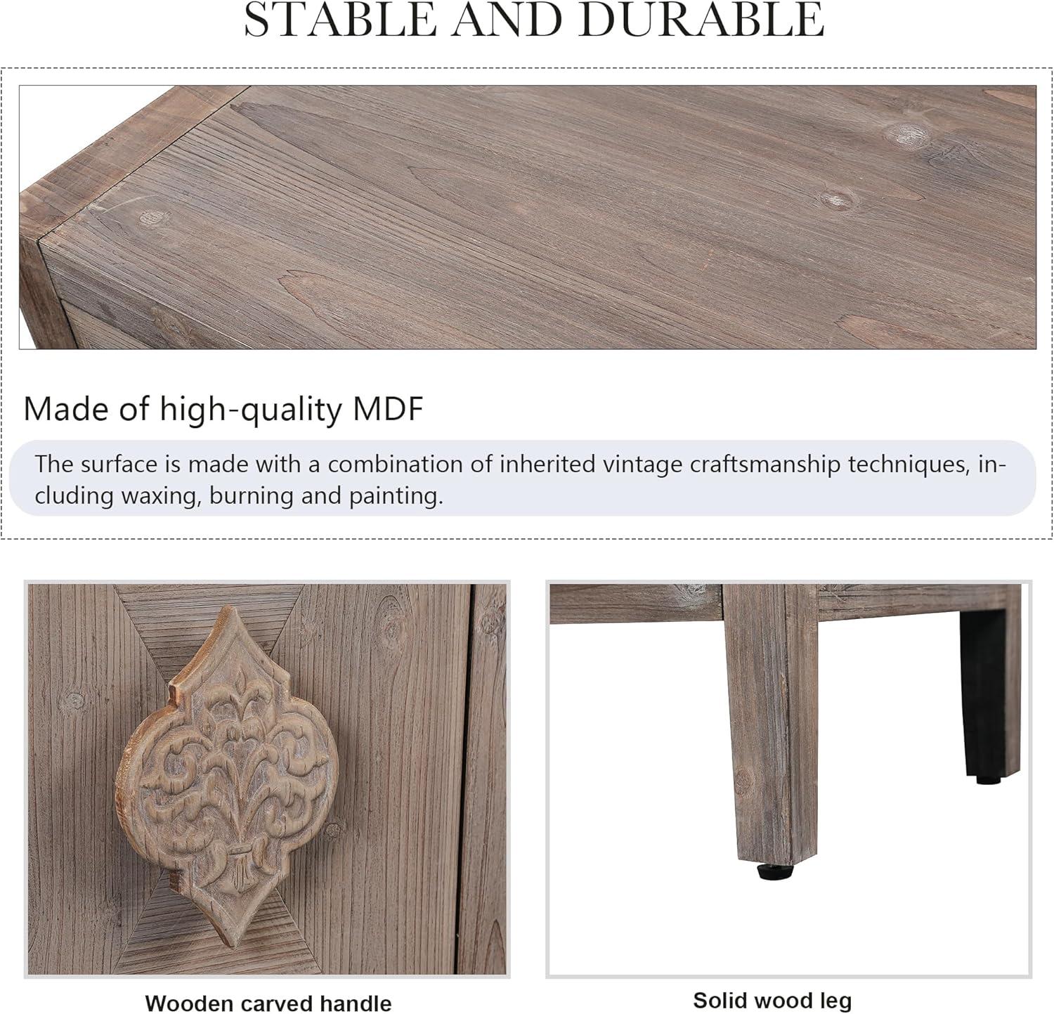 Sideboard Buffet Cabinet, Wooden Storage Cabinet with Carved Flower Door Handle, Retro Style Kitchen Sideboard Console Table for Living Room, Dining Room, Hallway, Entryway, Antique Black