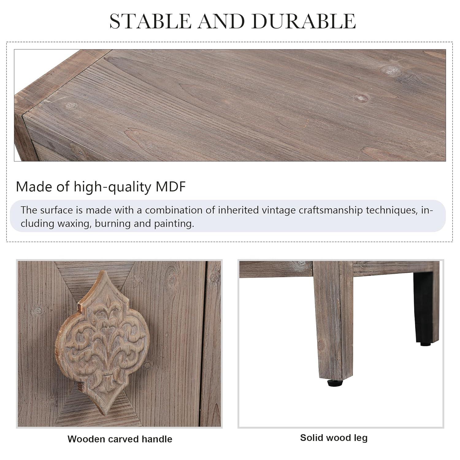 Sideboard Buffet Cabinet, Wooden Storage Cabinet with Carved Flower Door Handle, Retro Style Kitchen Sideboard Console Table for Living Room, Dining Room, Hallway, Entryway, Antique Black