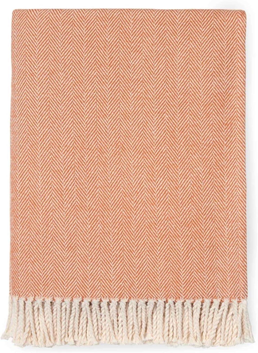 Paprika Herringbone Cotton Throw Blanket with Fringe