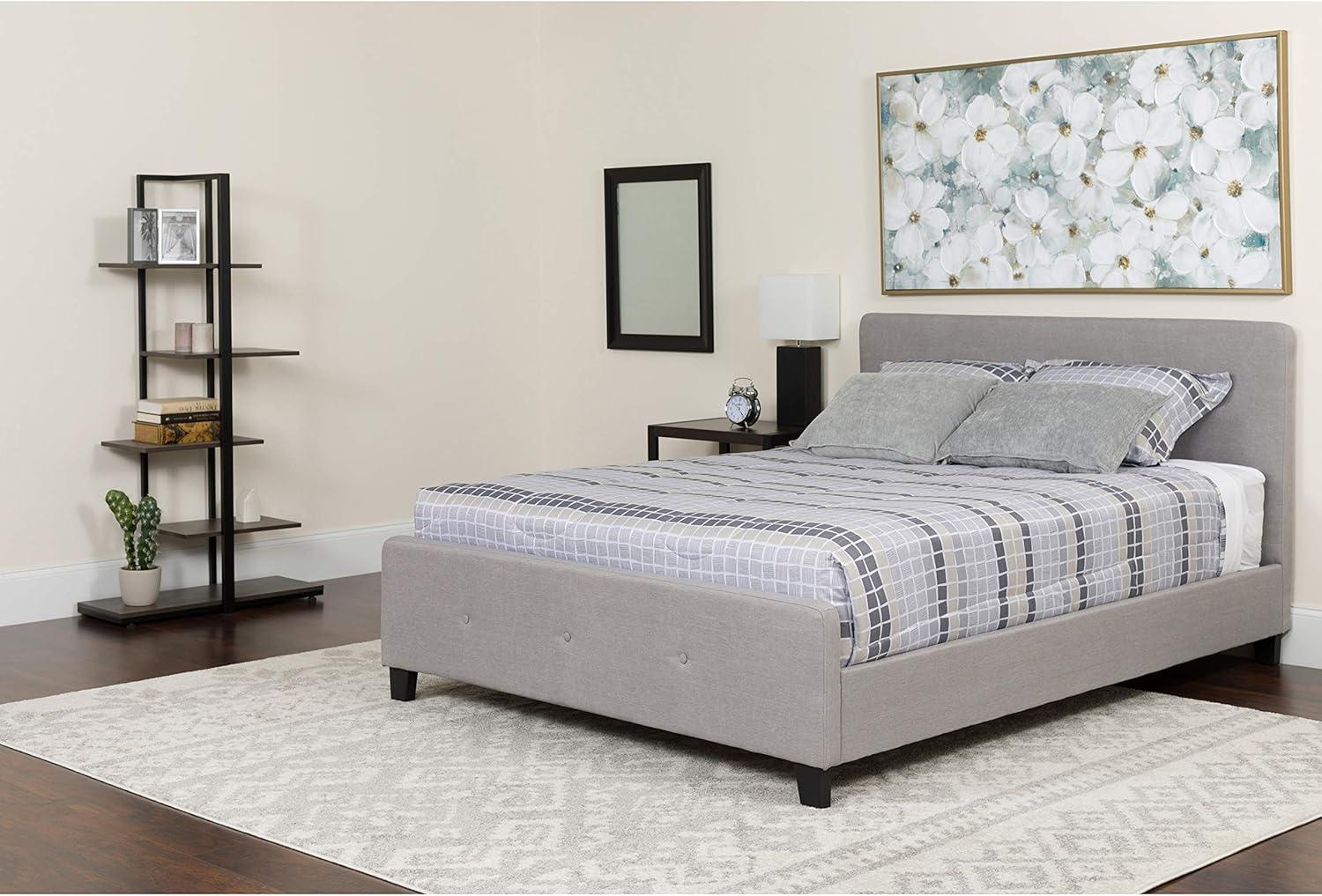 Flash Furniture Tribeca Queen Size Tufted Upholstered Platform Bed in Light Gray Fabric
