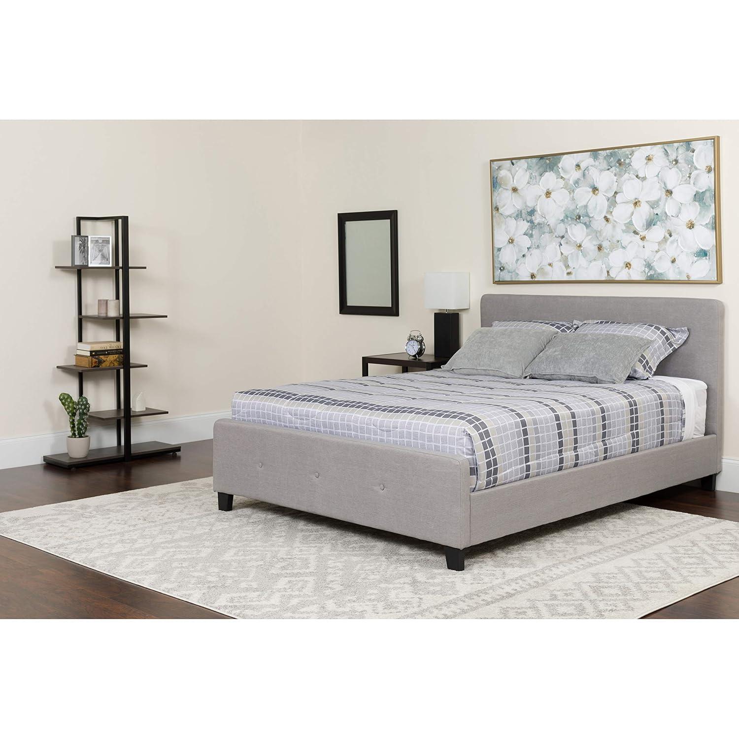 Flash Furniture Tribeca Queen Size Tufted Upholstered Platform Bed in Light Gray Fabric