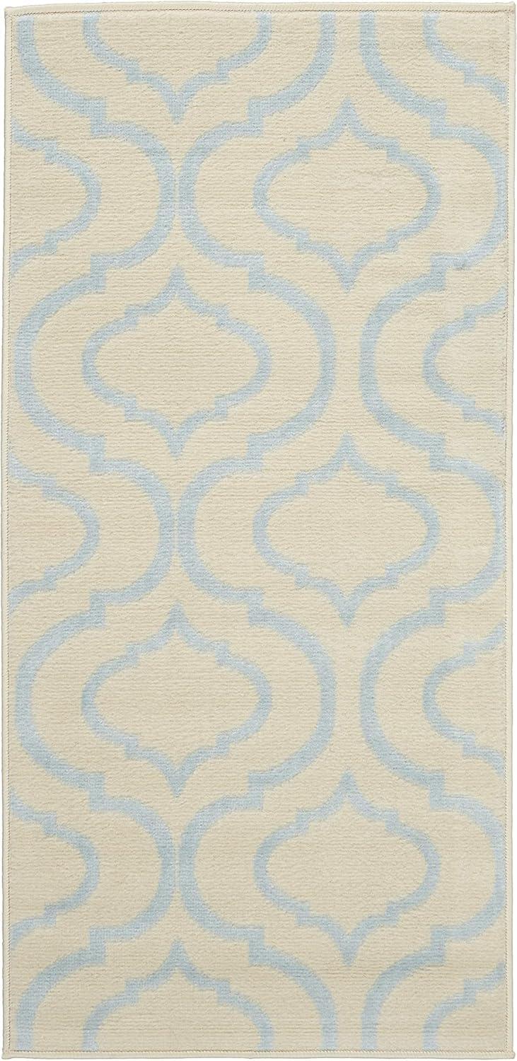 Nourison Jubilant Modern Moroccan Ivory/Blue 2' x 4' Area Rug, (2' x 4')