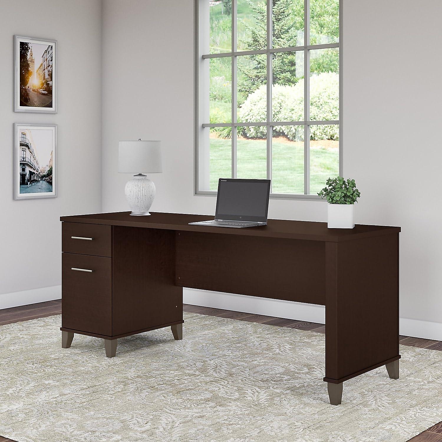 UrbanPro Transitional 72W Office Desk with Drawers in Mocha Cherry