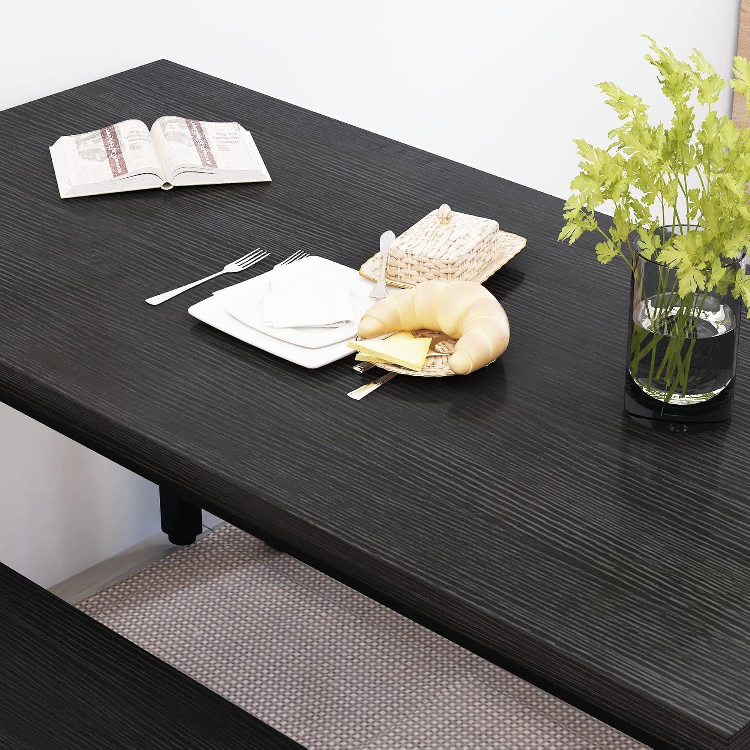 Black Modern Industrial Dining Table Set with Benches