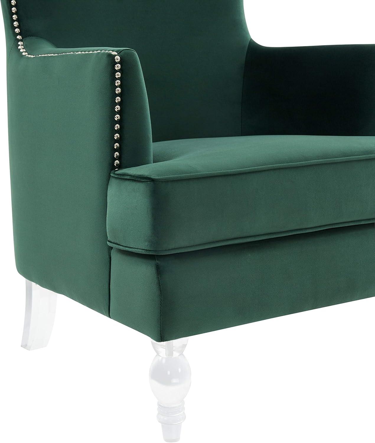 SAFAVIEH Couture Geode Modern Velvet Solid Wingback Chair, Forest Green
