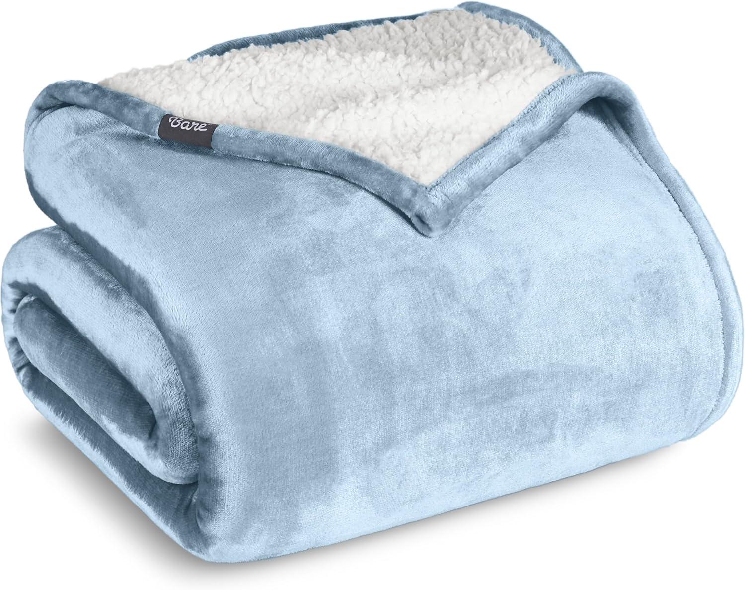 Light Blue Twin/Twin XL Faux Shearling Fleece Blanket by Bare Home