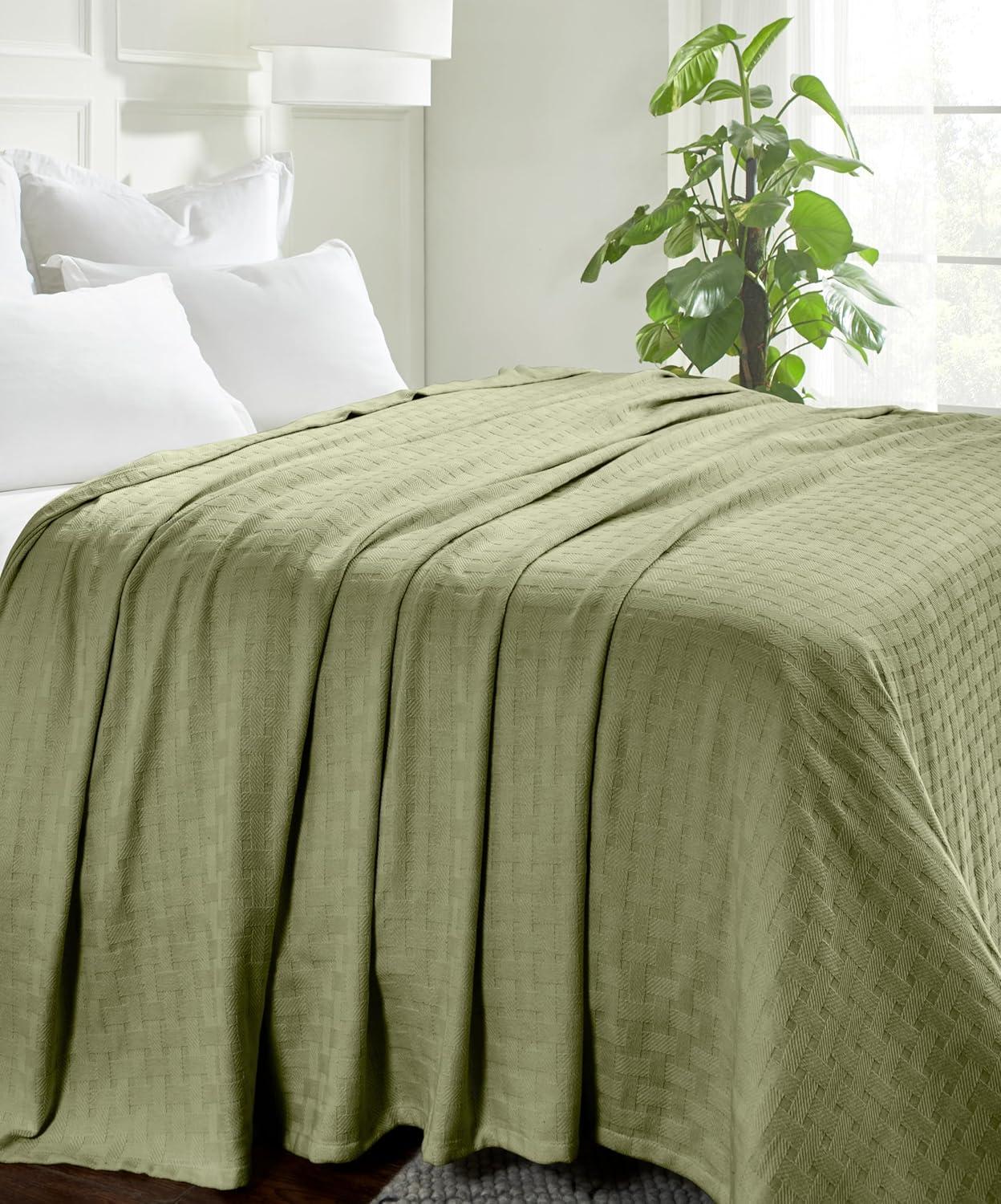 Superior Basketweave All-Season Cotton Blanket, King, Sage