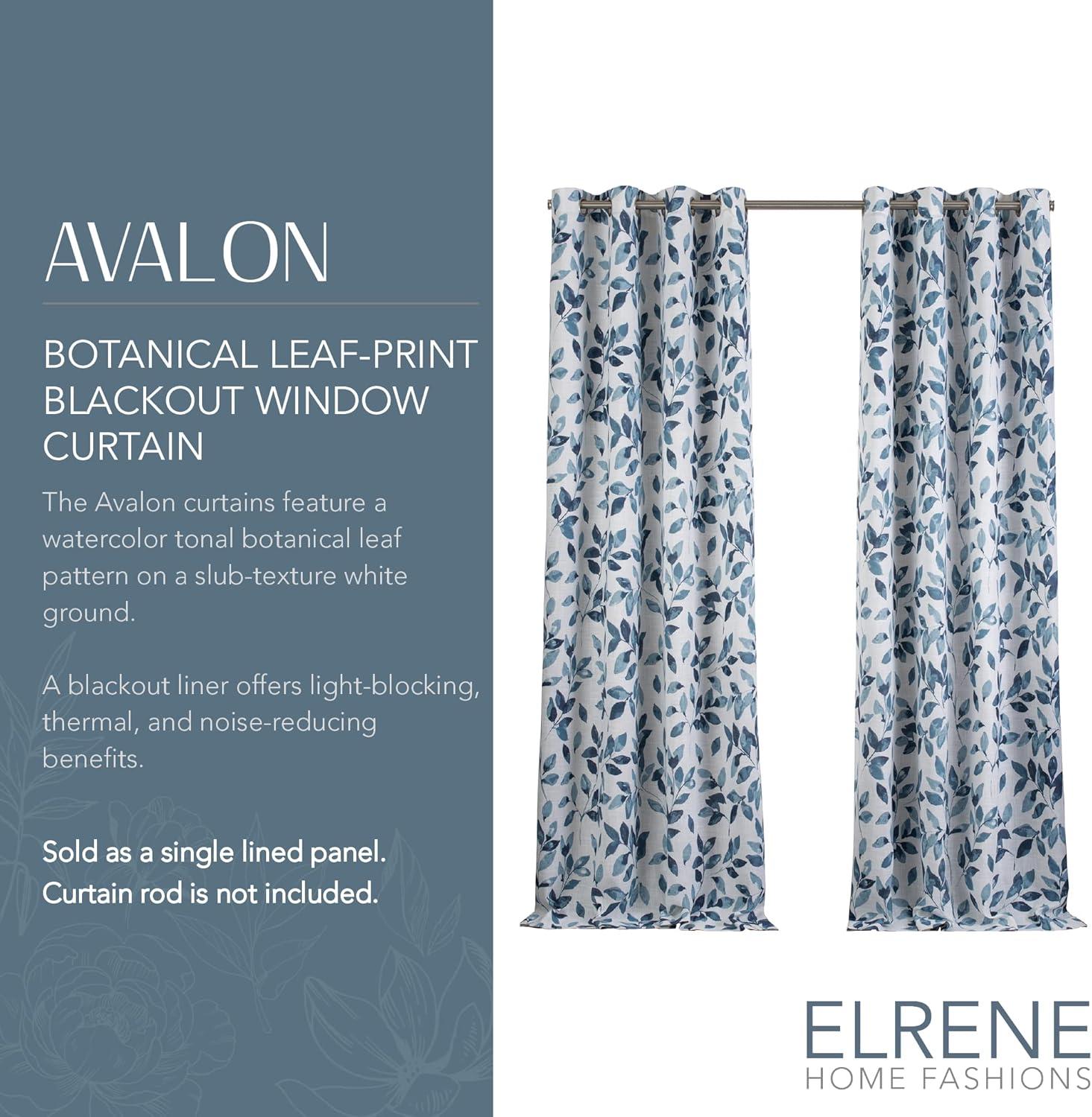 Elrene Avalon Botanical Floral Leaf Print Cottagecore Single Blackout Window Curtain Panel - Elrene Home Fashions