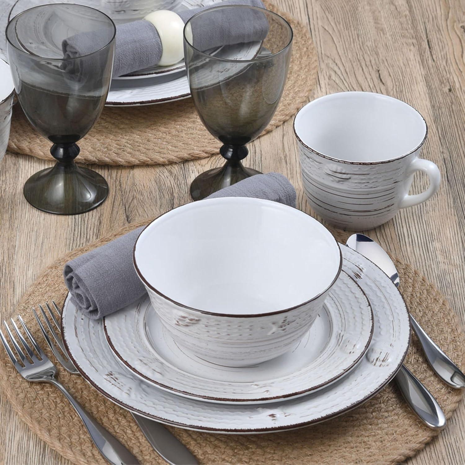 White 16-Piece Dinnerware Set, Service for 4, Distressed White