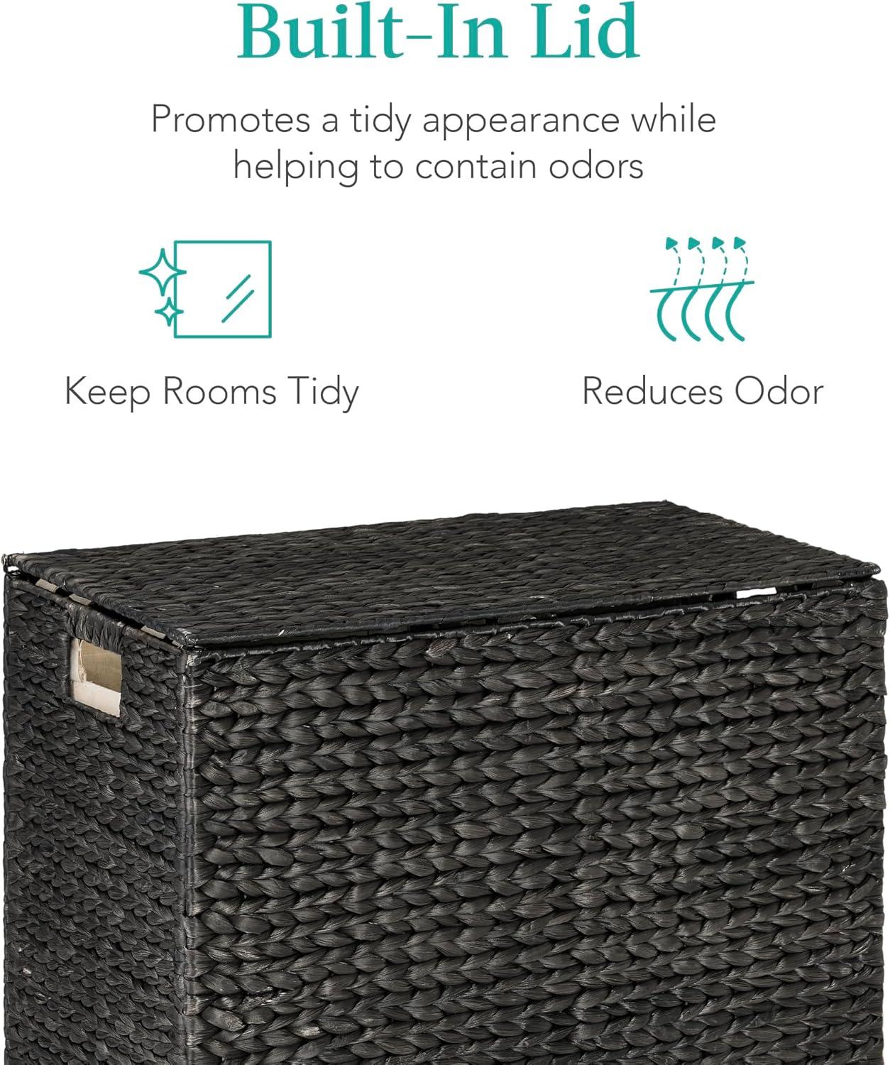 Bayou Breeze Large Water Hyacinth Double Laundry Hamper Basket w/ 2 Liner Bags, Handles