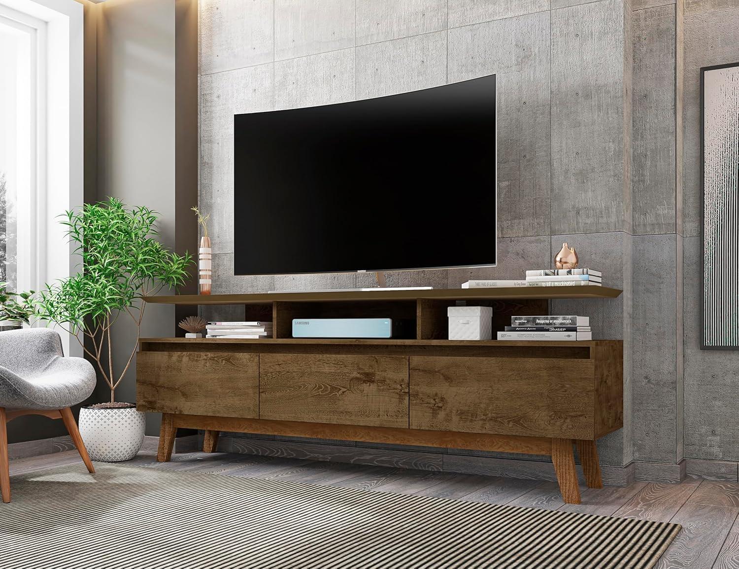 Rustic Brown Solid Wood TV Stand with Cabinet for 60" TVs