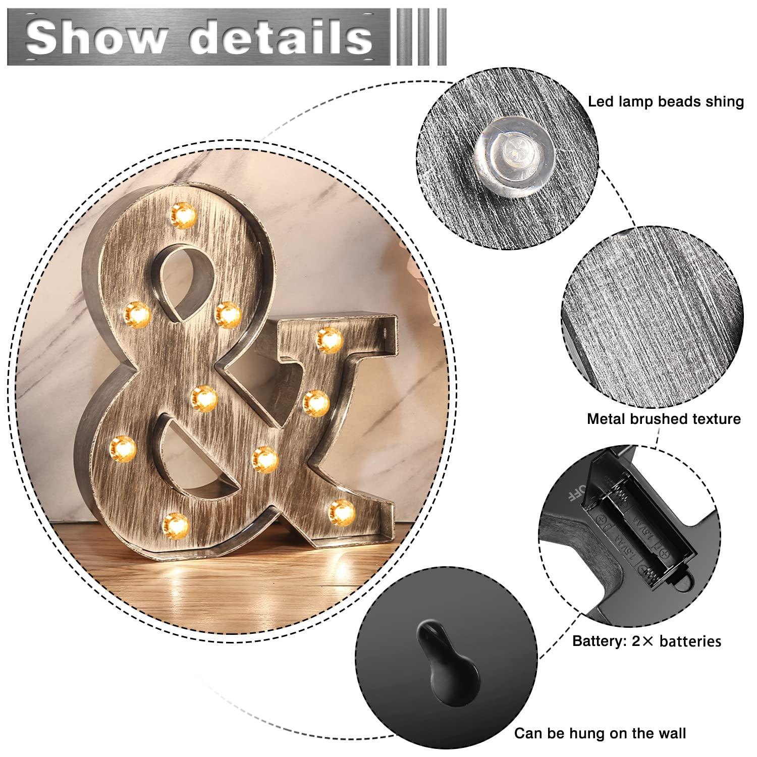 Brushed silver gray LED letters Lights Light Up letters Sign for Night Light Wedding/Birthday Party Battery Powered Christmas Lamp Home Bar Decoration -&