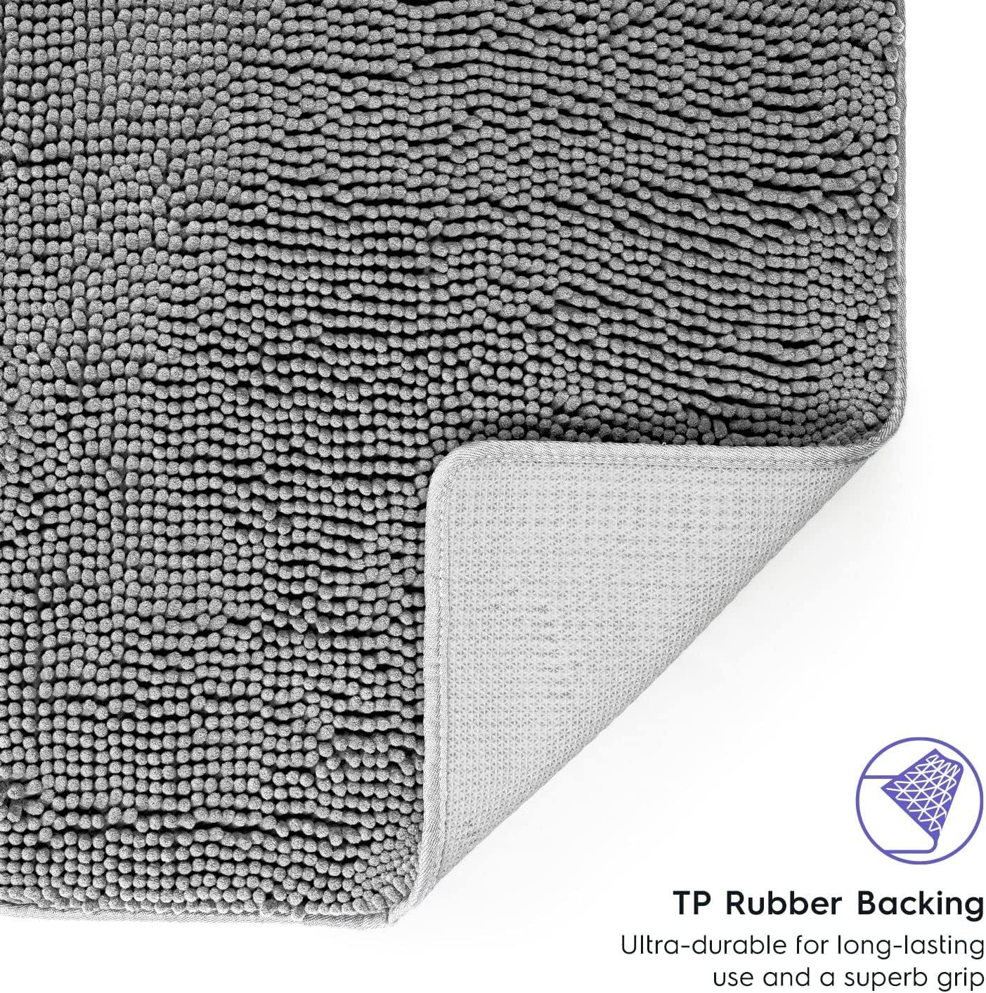 Latitude Run® Bathroom Rugs, Extra-Thick Memory Foam Bath Mat, Ultra-Soft Chenille Microfiber, Highly Absorbent, Machine Washable, Shaggy Bath Mats For Bathroom, Circular Cutout (21X32 + 20X22, 2Pcs) Grey