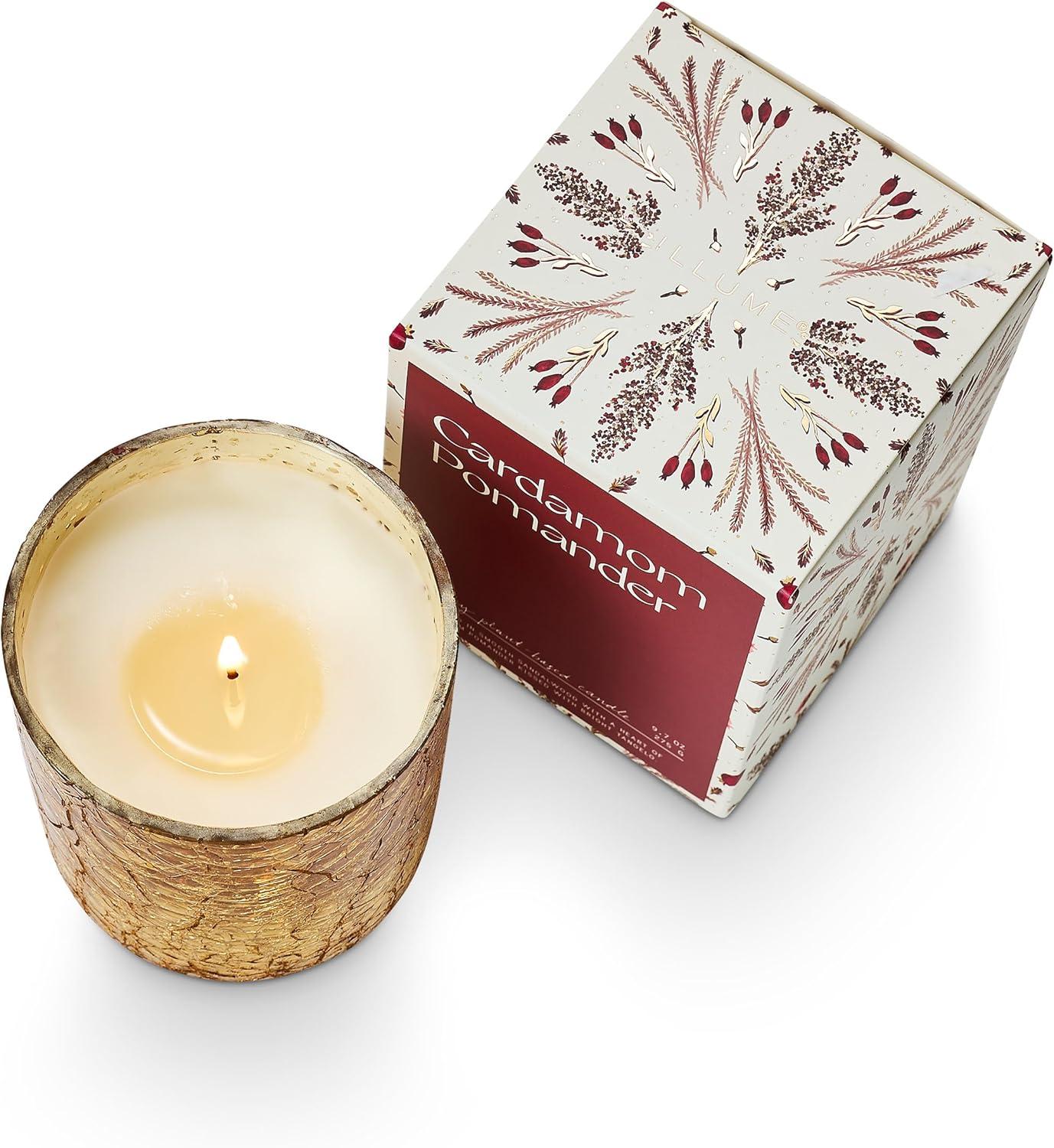 Large Boxed Crackle Glass Candle, Cardamom Pomander