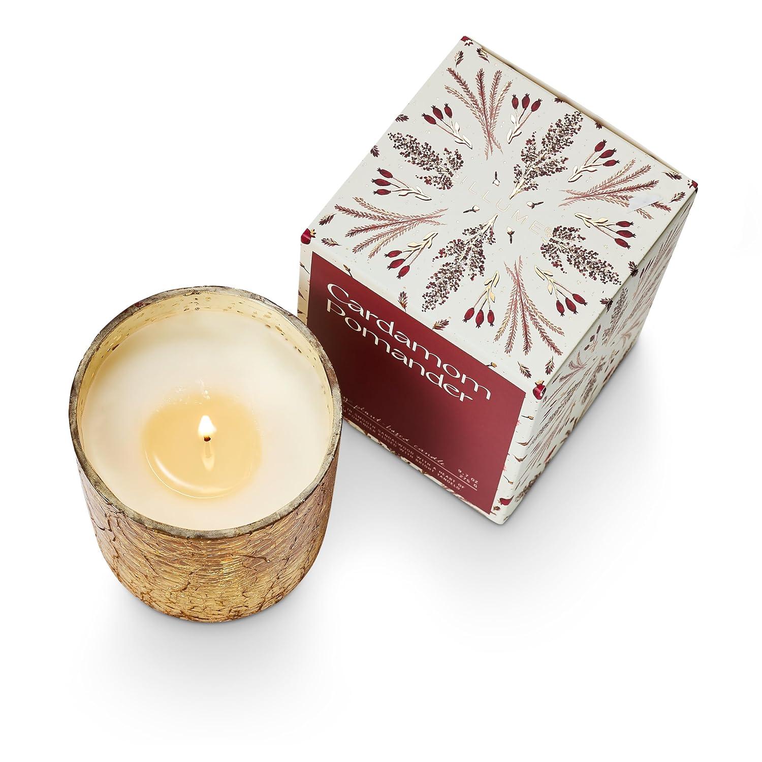 Large Boxed Crackle Glass Candle, Cardamom Pomander