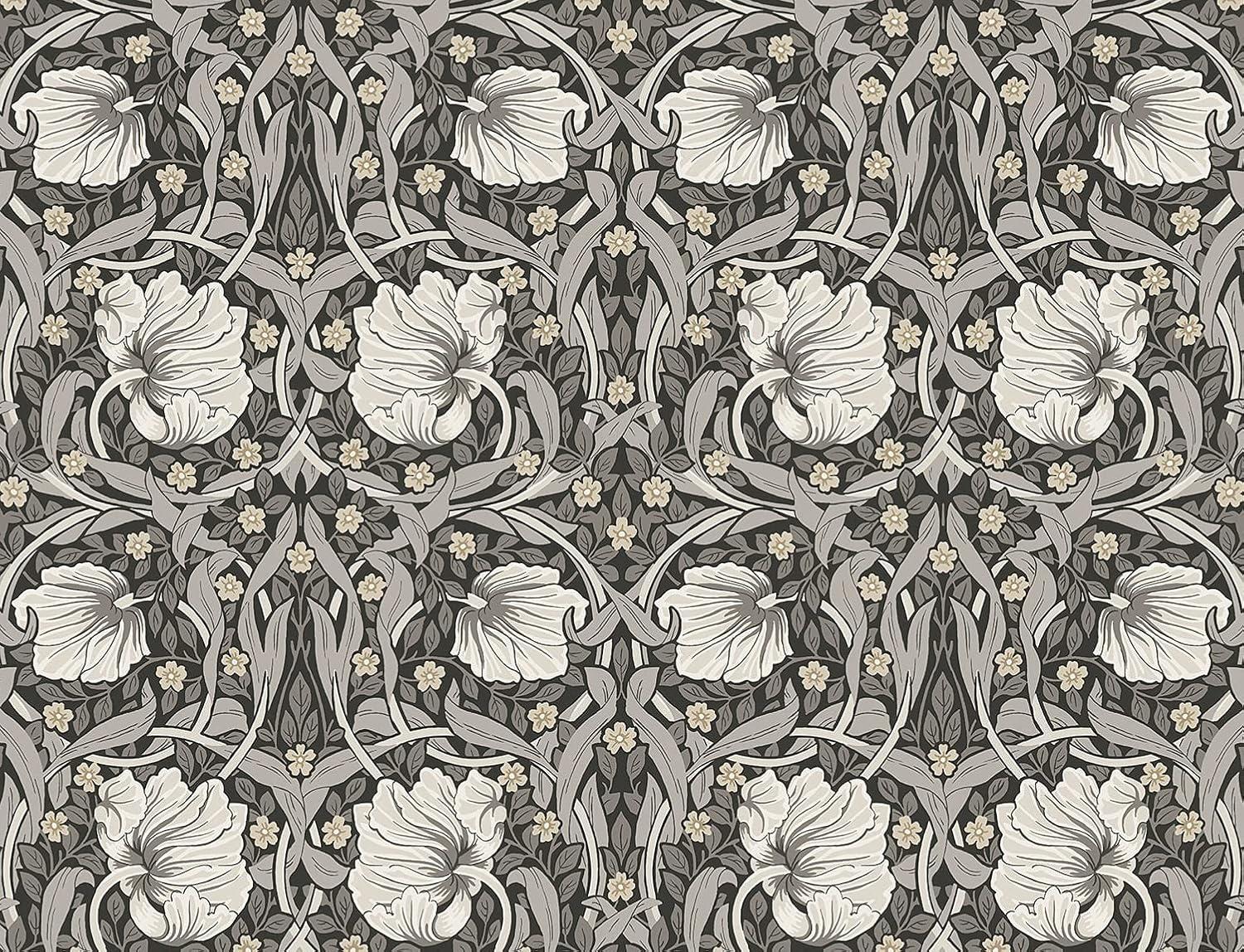 NextWall Charcoal & Pearl Grey Pimpernel Floral Peel and Stick Wallpaper