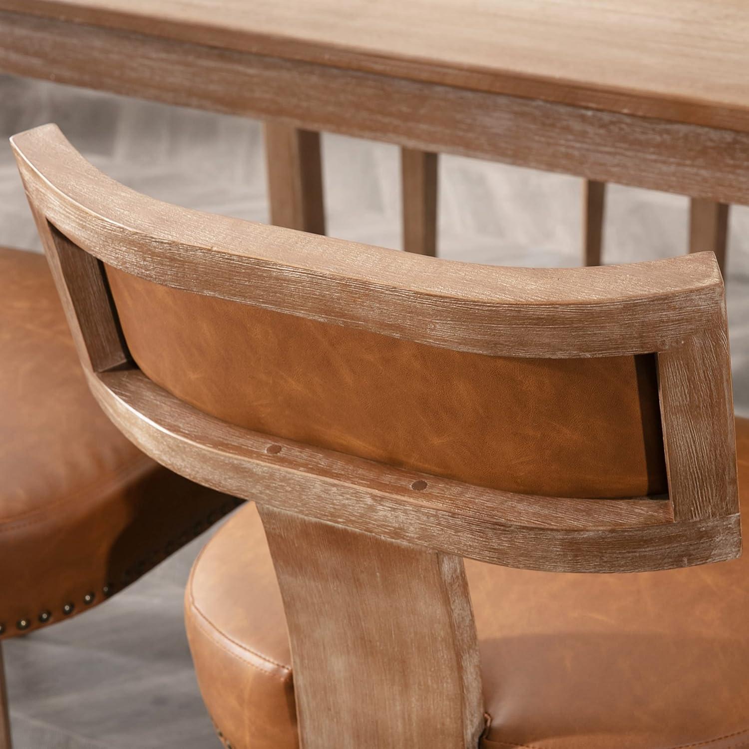 Gracie Oaks Inelda Mid Century Upholstered Dining Chairs Side Chairs Farmhouse Faux Leather Dining Chair with Wood Legs (Set of 2)