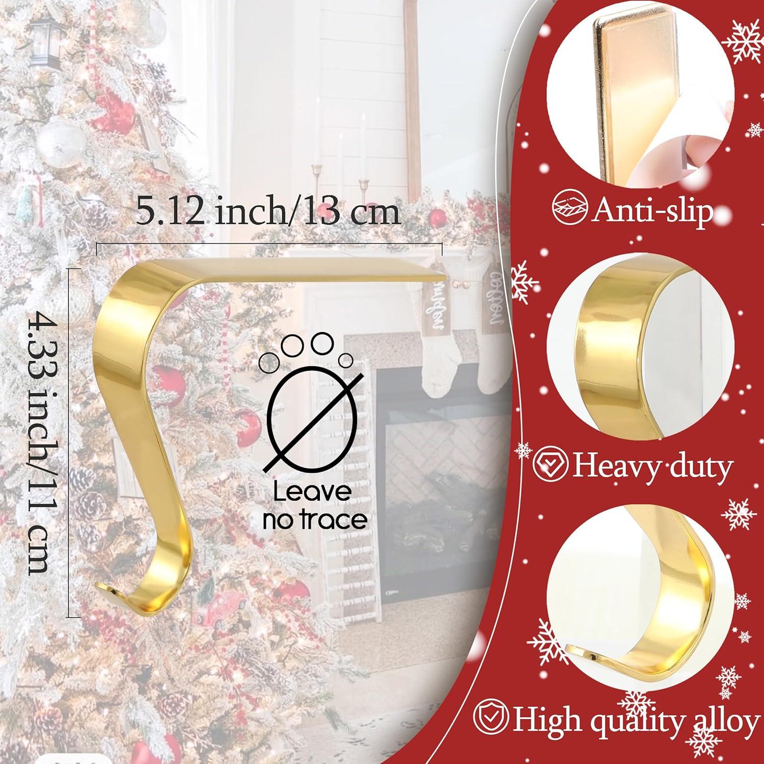 GUOOL 4 Pieces Stocking Holders Christmas Ornament Hooks Desktop Decor Xmas Hooks Metal Hanging Hooks for Christmas Tree Decoration Gold