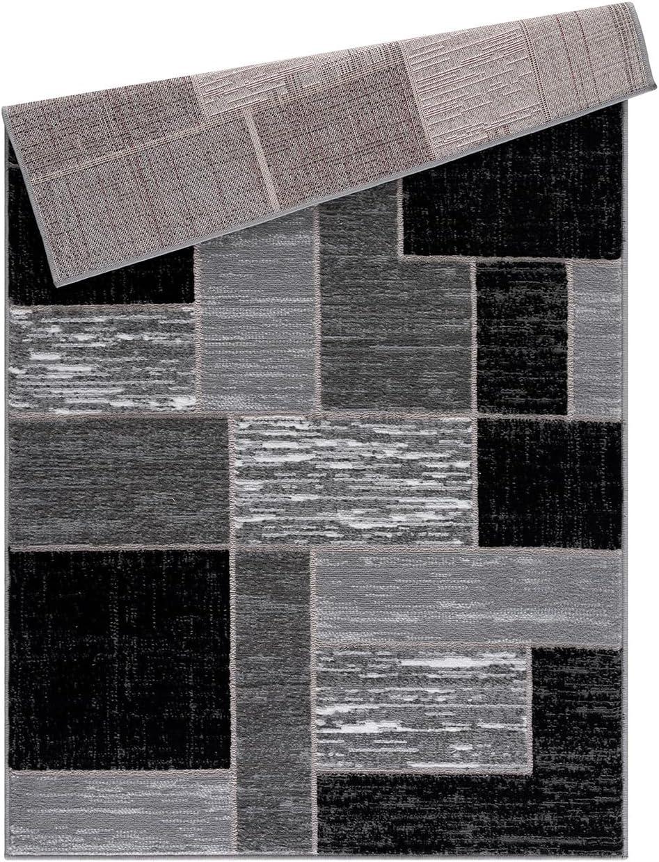 Black and Gray Geometric Synthetic 5' x 7' Area Rug