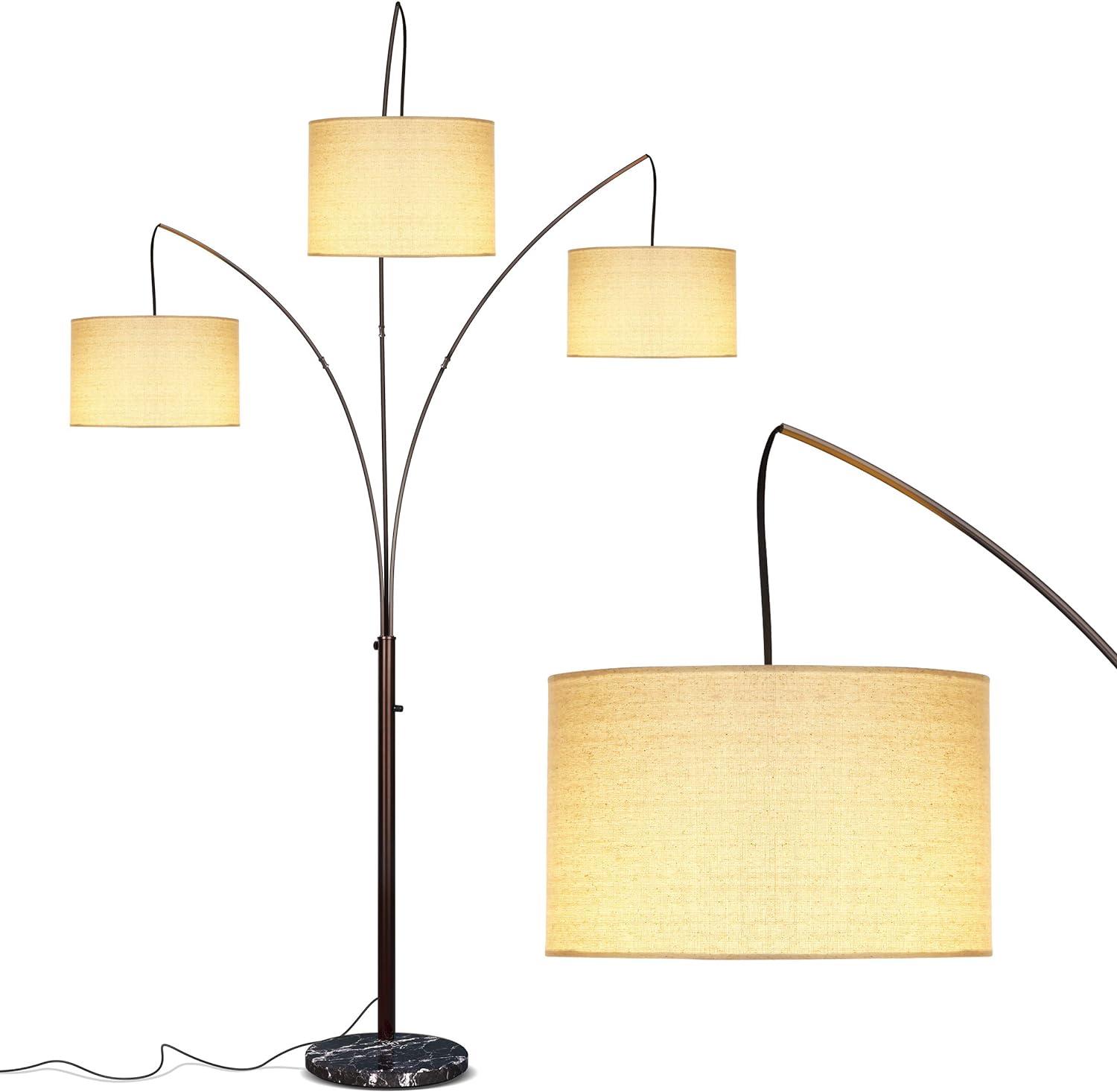 Trilage 84 in. Mid-Century Modern 3-Light Adjustable LED Floor Lamp with 3 Fabric Drum Shades