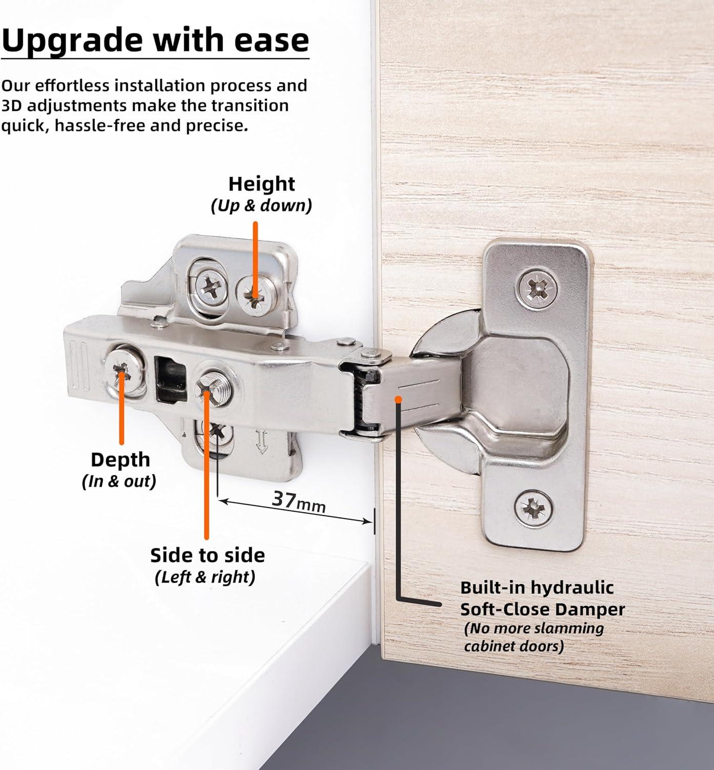 DecoBasics 105° Soft Close Frameless Steel Cabinet Hinges