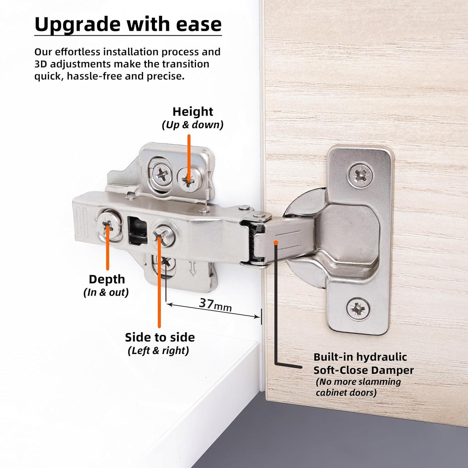 Decobasics Half Overlay -105° Frameless Cabinet Door Hinge -3 Way Adjustability