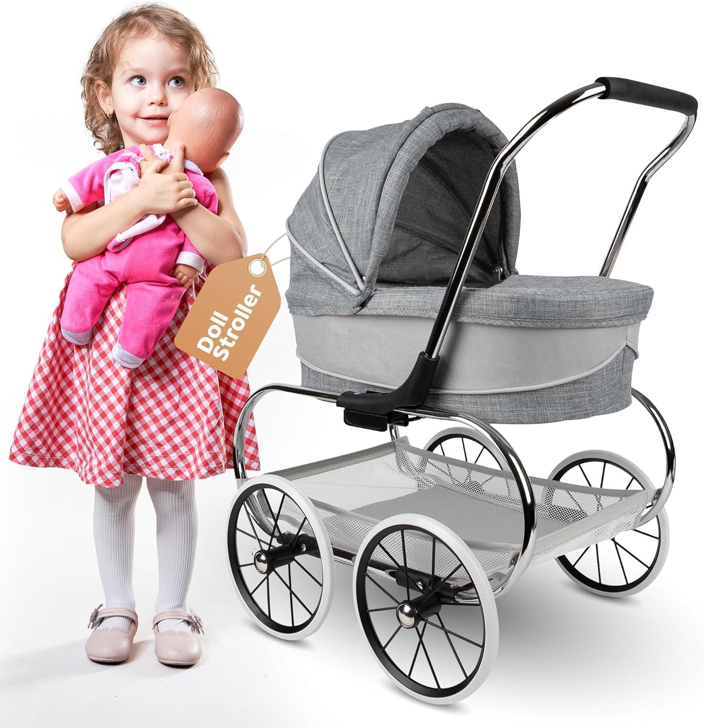 Valco Baby Princess Doll Stroller, High Quality Toy Stroller for Toddlers & Children, Excellent Holiday Gift for Realistic Pretend Play - Grey