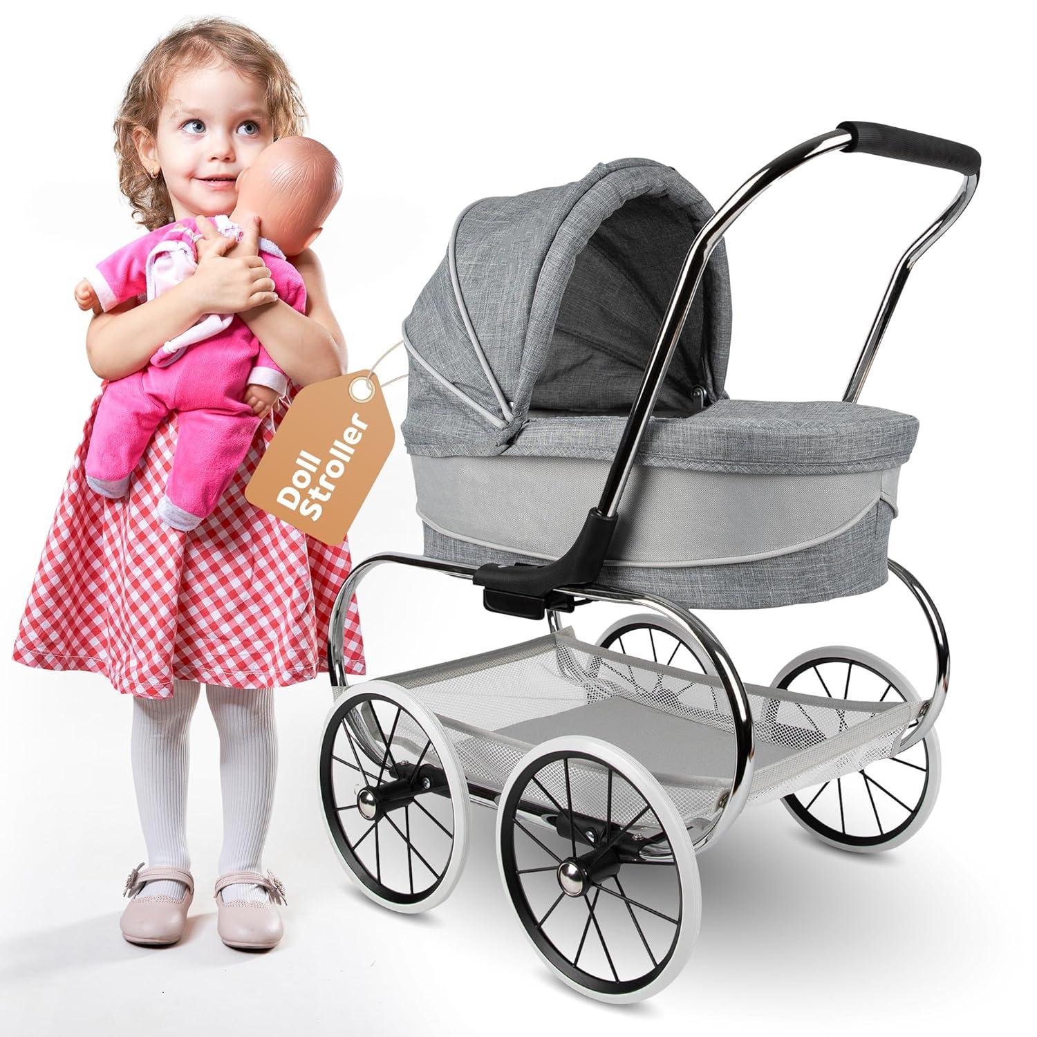 Valco Baby Princess Doll Stroller, High Quality Toy Stroller for Toddlers & Children, Excellent Holiday Gift for Realistic Pretend Play - Grey