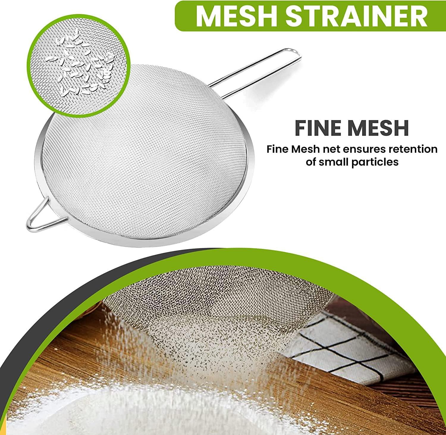 Kafoor 6.3" Fine Mesh Strainer with Stainless steel handle - Sieve Fine Mesh Stainless Steel - Ideal to Sift Flour, Icing Sugar, Fruits and Vegetables.