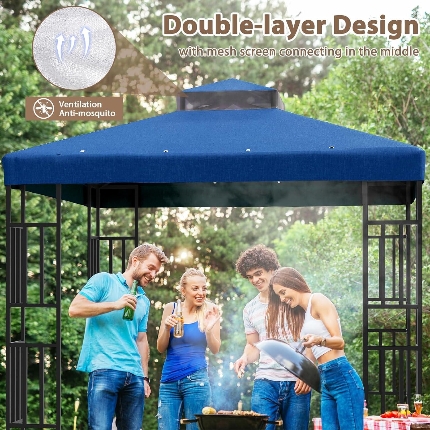 SUNNY 10x10 FT Gazebo Replacement Canopy Top Double Tier Canopy Top Cover (Blue)