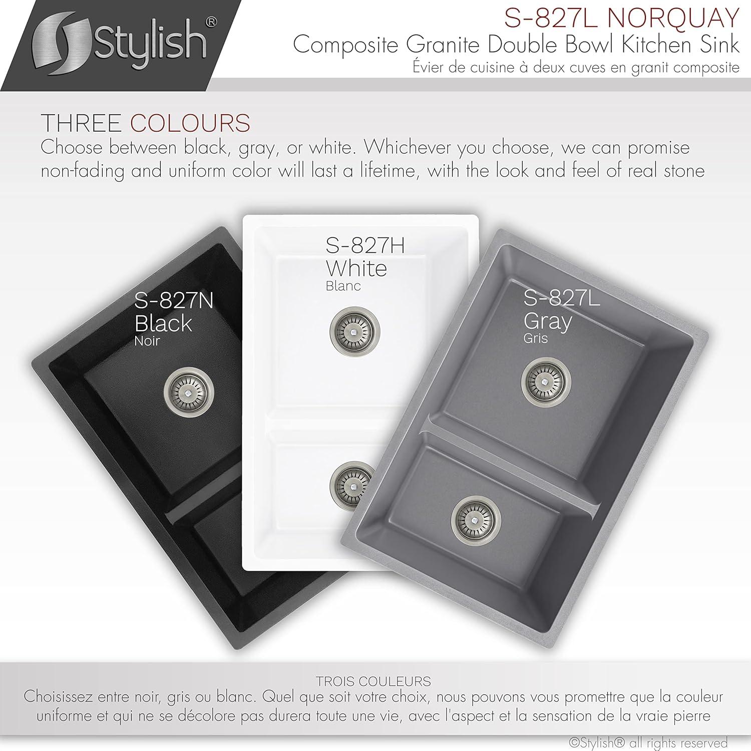 STYLISH S-827L Pietra STYLISH 27 inch Double Bowl 60/40 Dual Mount Composite Granite Kitchen Sink