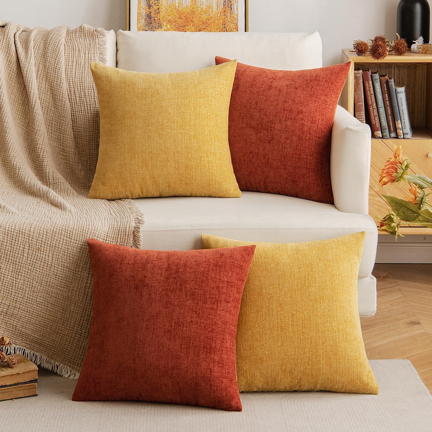 Set of 2 Mustard Yellow Linen Throw Pillow Covers 18x18 Inch