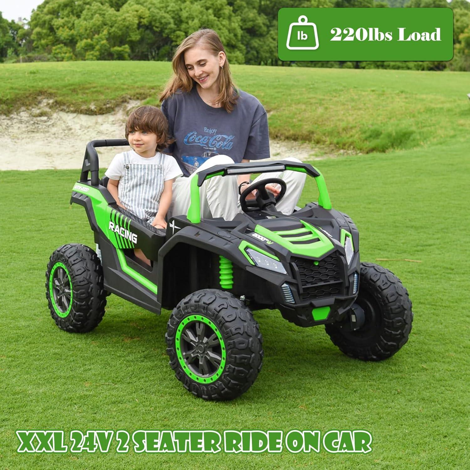 24V Ride on Car 2 Seater Ride on UTV 4X4 Off-Road UTV for Kids 4X200W Powerful Motor Kids' Electric Vehicles with Remote Control, Spring Suspension, Led Light, Bluetooth Music, Green