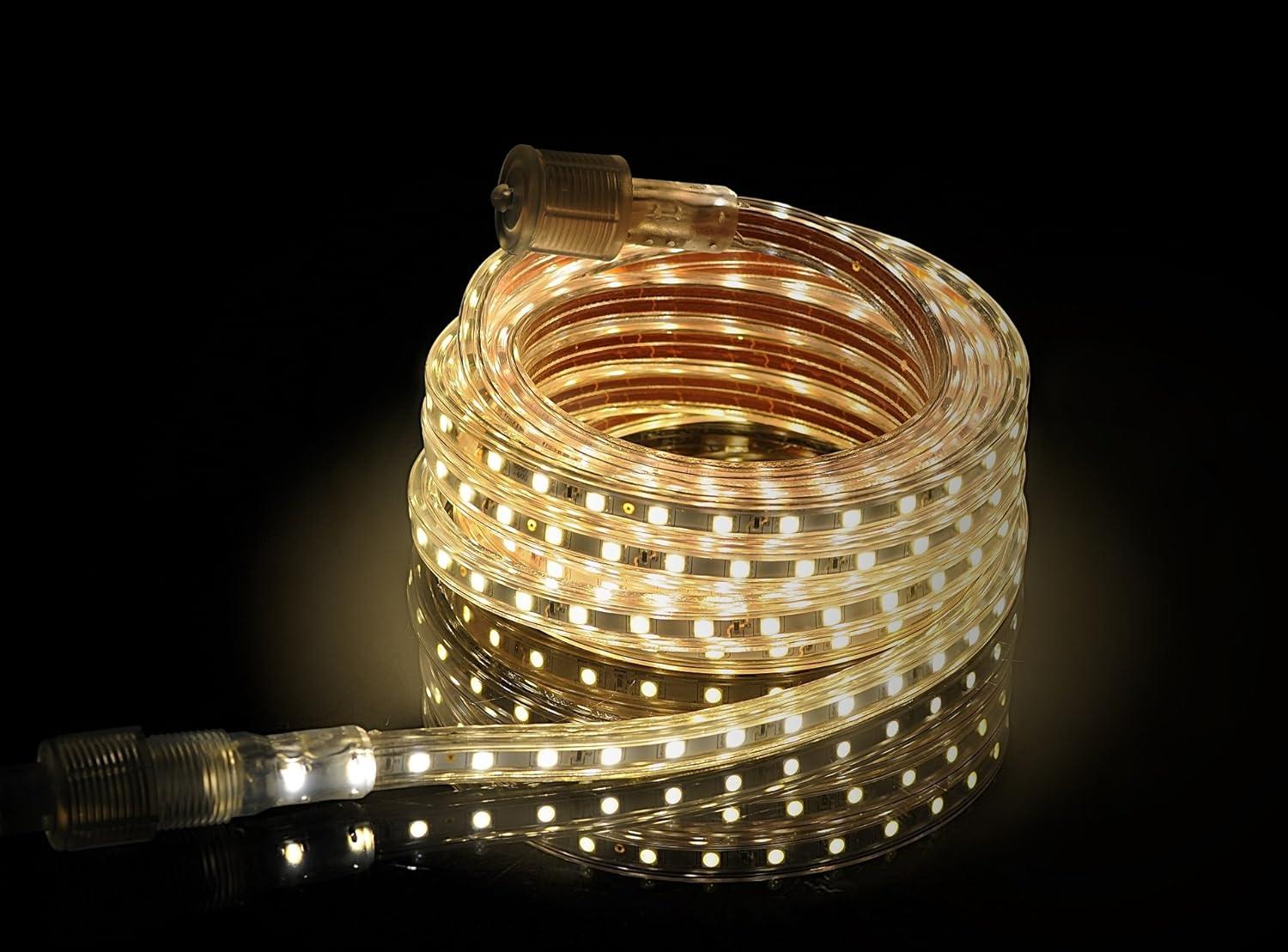 CBConcept UL Listed, 50 Feet, 5500 Lumen, 3000K Warm White, Dimmable, 110-120V AC Flexible Flat LED Strip Rope Light, 930 Units 3528 SMD LEDs, Indoor/Outdoor Use, Accessories Included, [Ready to use]