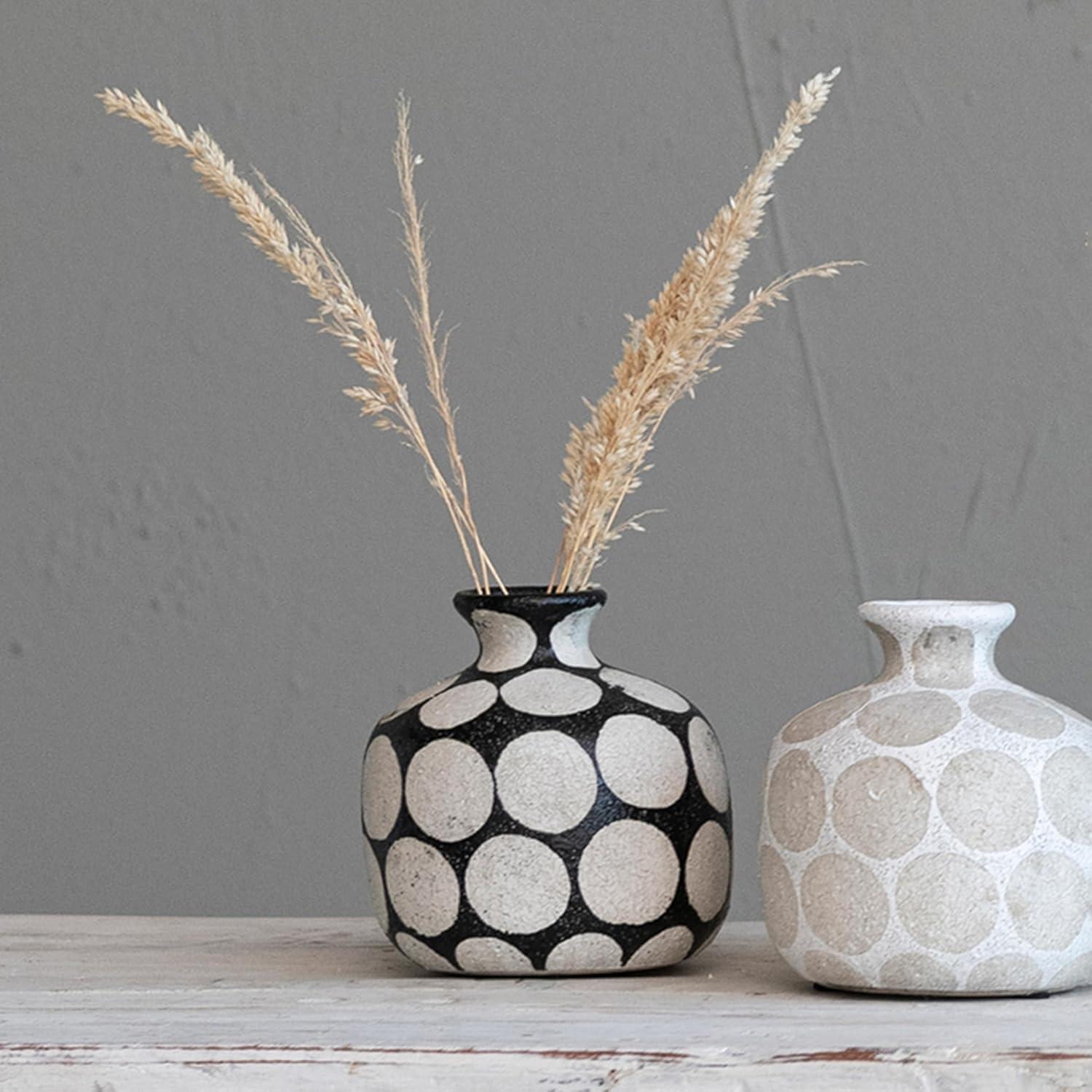 Black and Natural Ceramic Vase with Wax Relief Dots