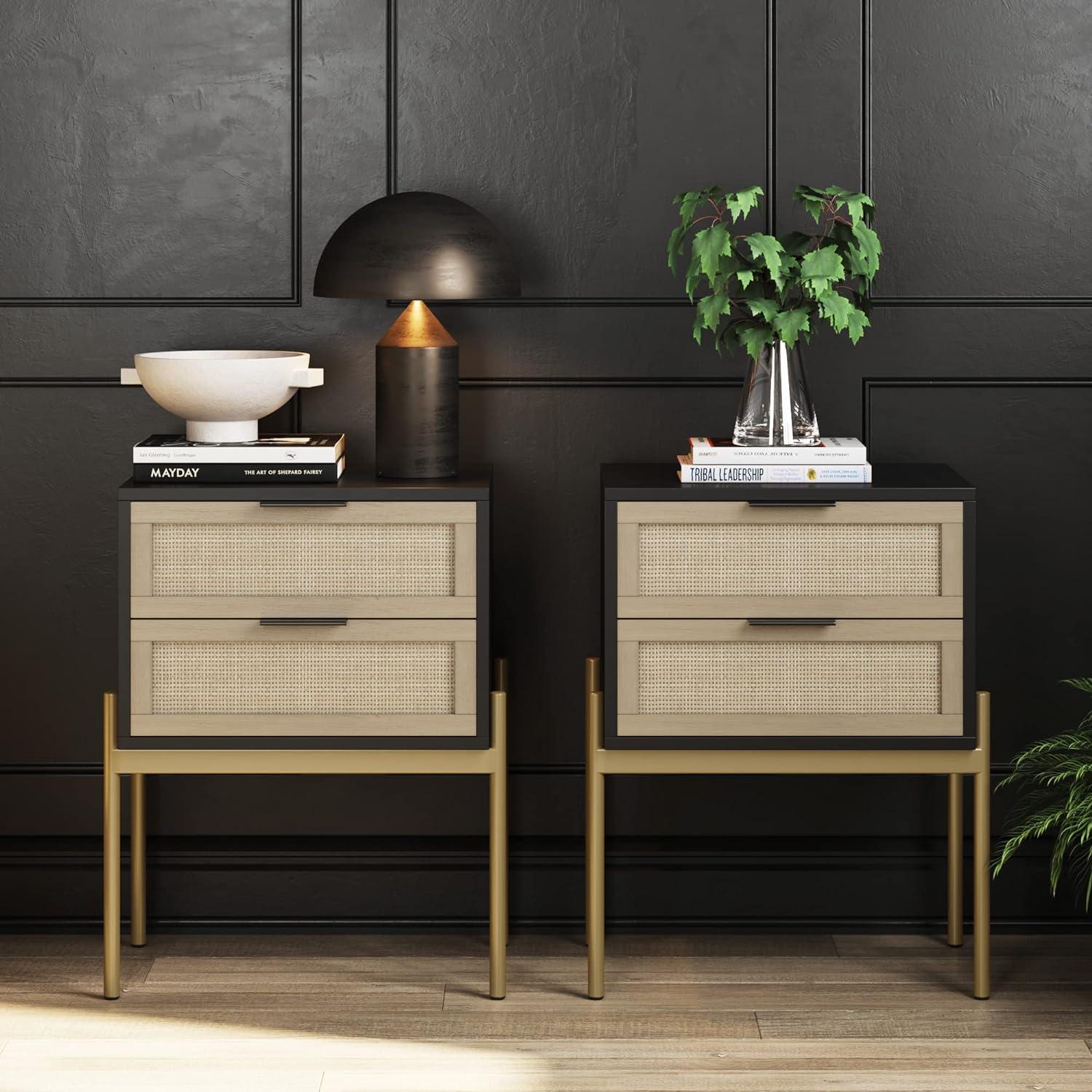 Nathan James Set of 2 Andrew Rattan Nightstand Black/Light Oak